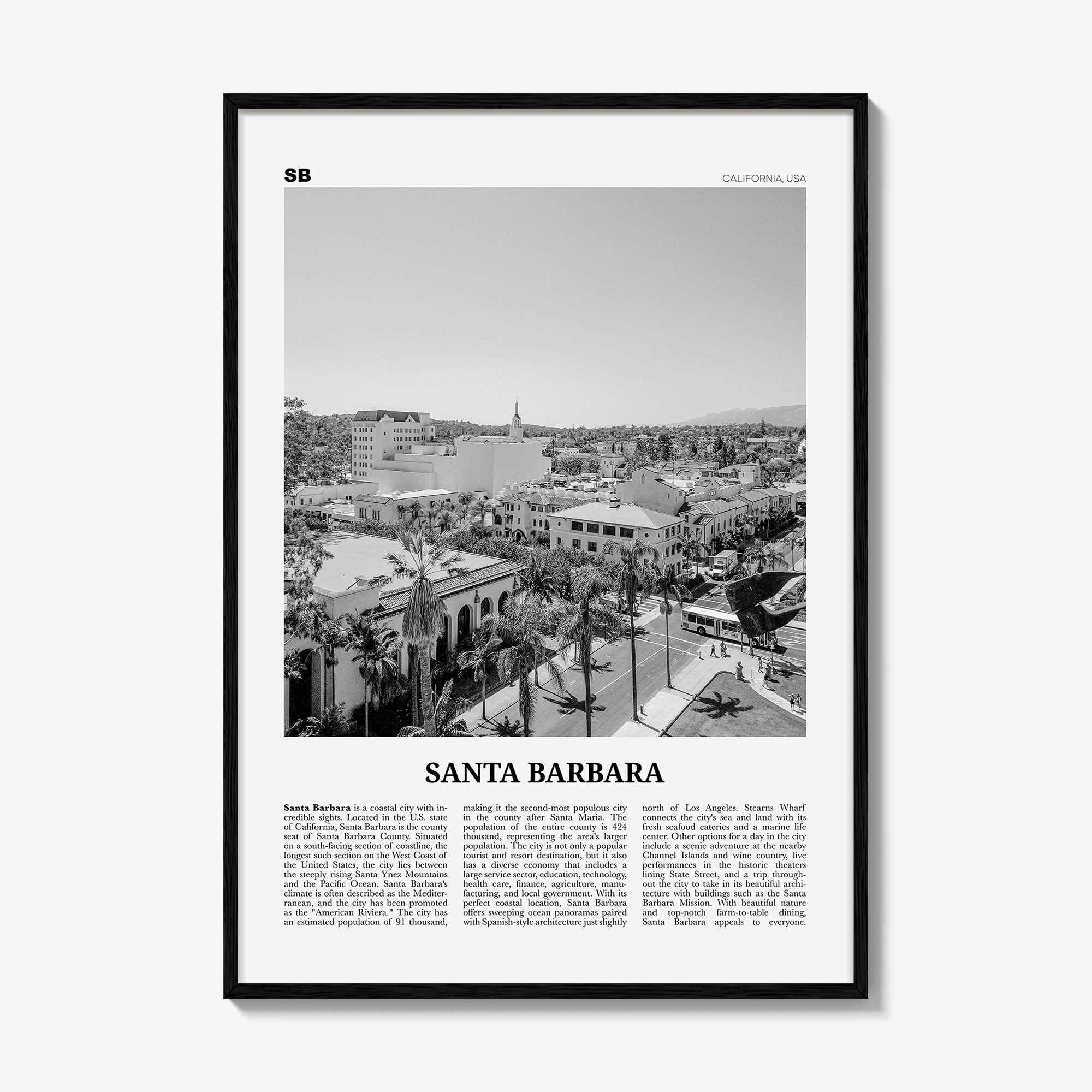 Santa Barbara Print Black and White No 4, Santa Barbara Wall Art, Santa Barbara Poster, California, USA, United States, North America