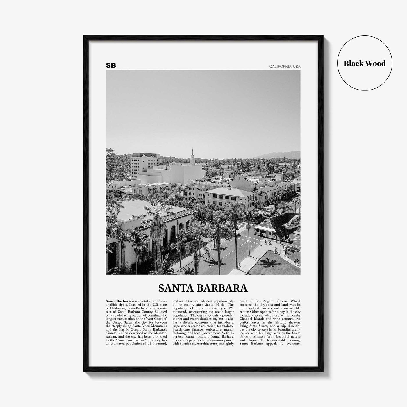 Santa Barbara Print Black and White No 4, Santa Barbara Wall Art, Santa Barbara Poster, California, USA, United States, North America
