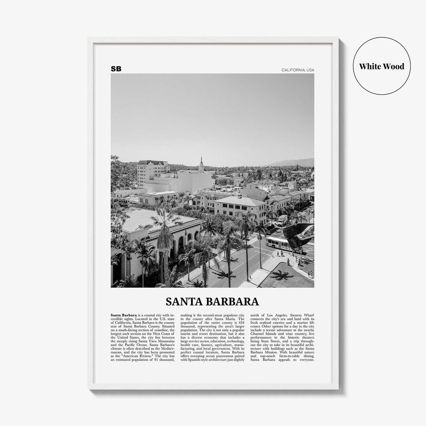 Santa Barbara Print Black and White No 4, Santa Barbara Wall Art, Santa Barbara Poster, California, USA, United States, North America