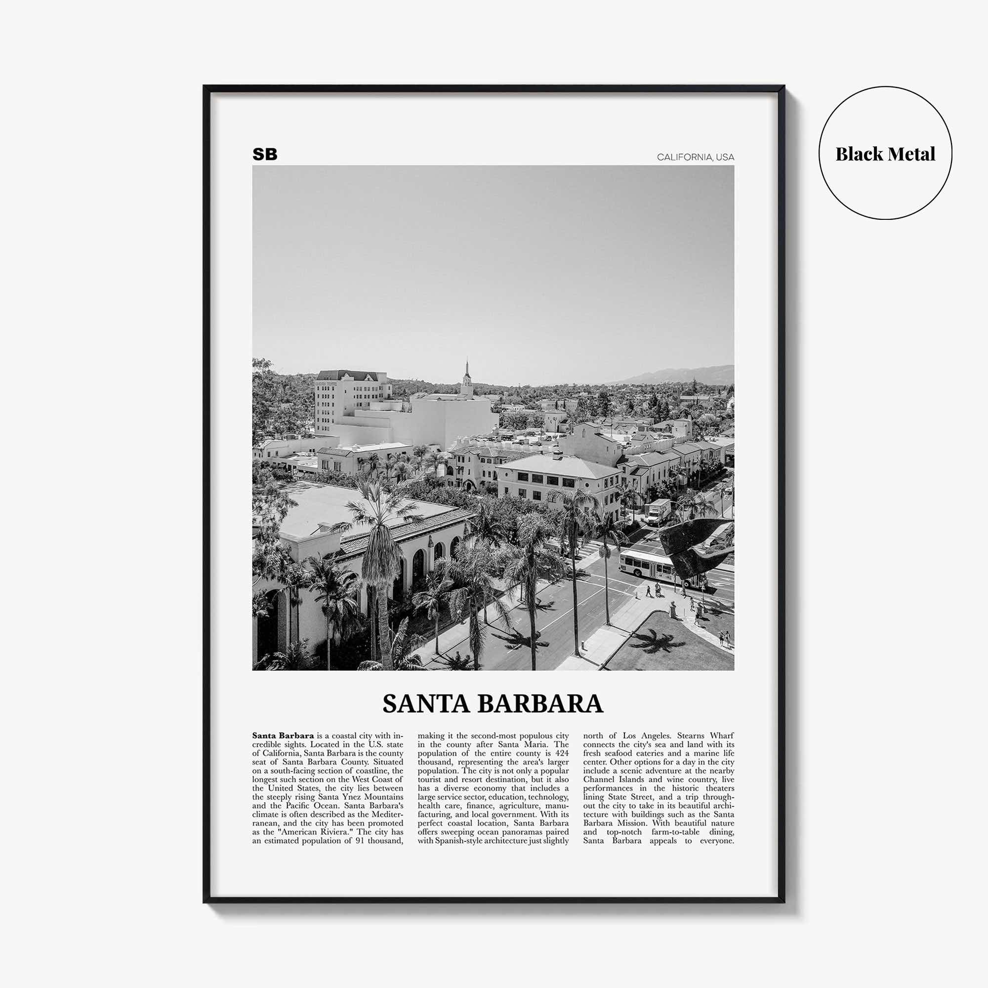 Santa Barbara Print Black and White No 4, Santa Barbara Wall Art, Santa Barbara Poster, California, USA, United States, North America