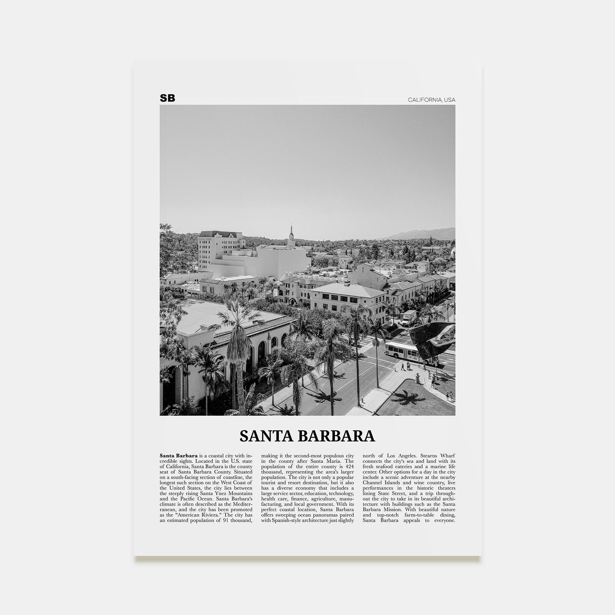 Santa Barbara Travel B&W No 4 Poster