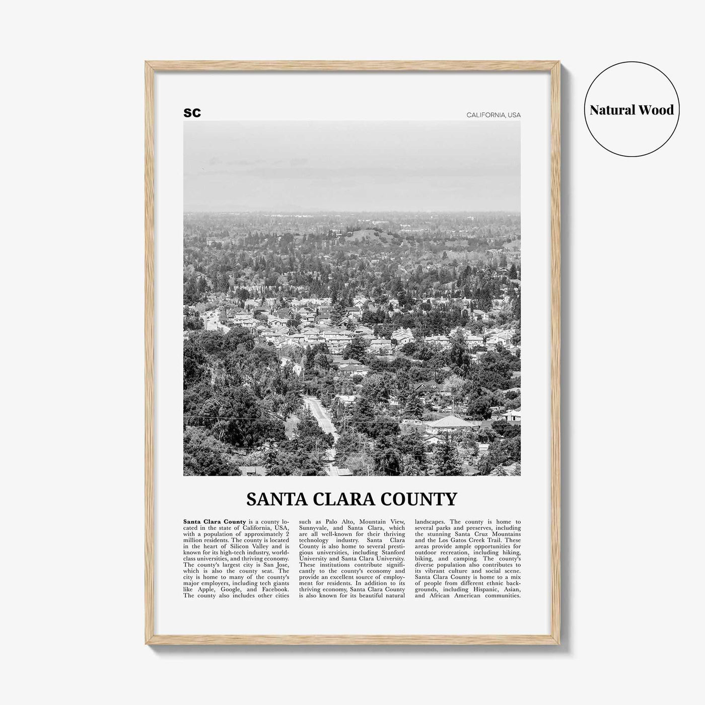 Santa Clara County Print Black and White, Santa Clara Wall Art, Santa Clara Poster, Santa Clara Photo, Santa Clara Décor, Santa Clara Map