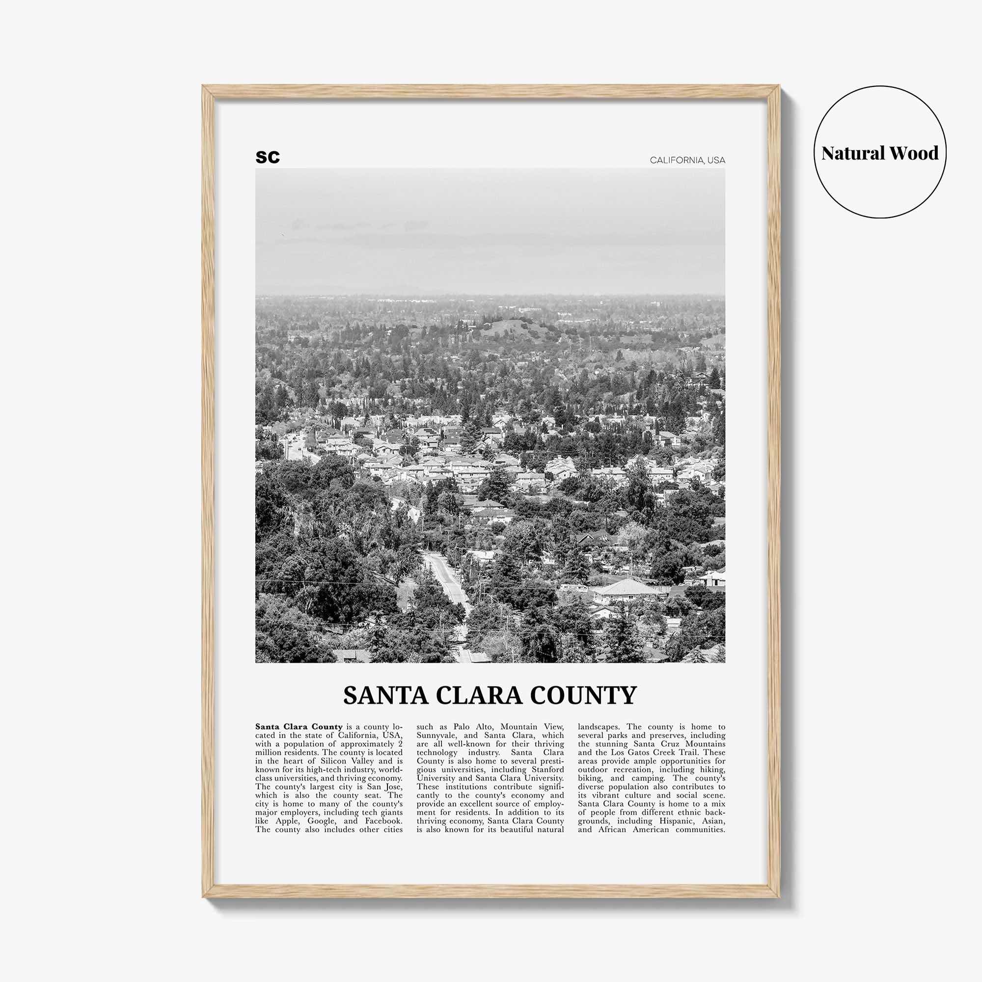 Santa Clara County Print Black and White, Santa Clara Wall Art, Santa Clara Poster, Santa Clara Photo, Santa Clara Décor, Santa Clara Map