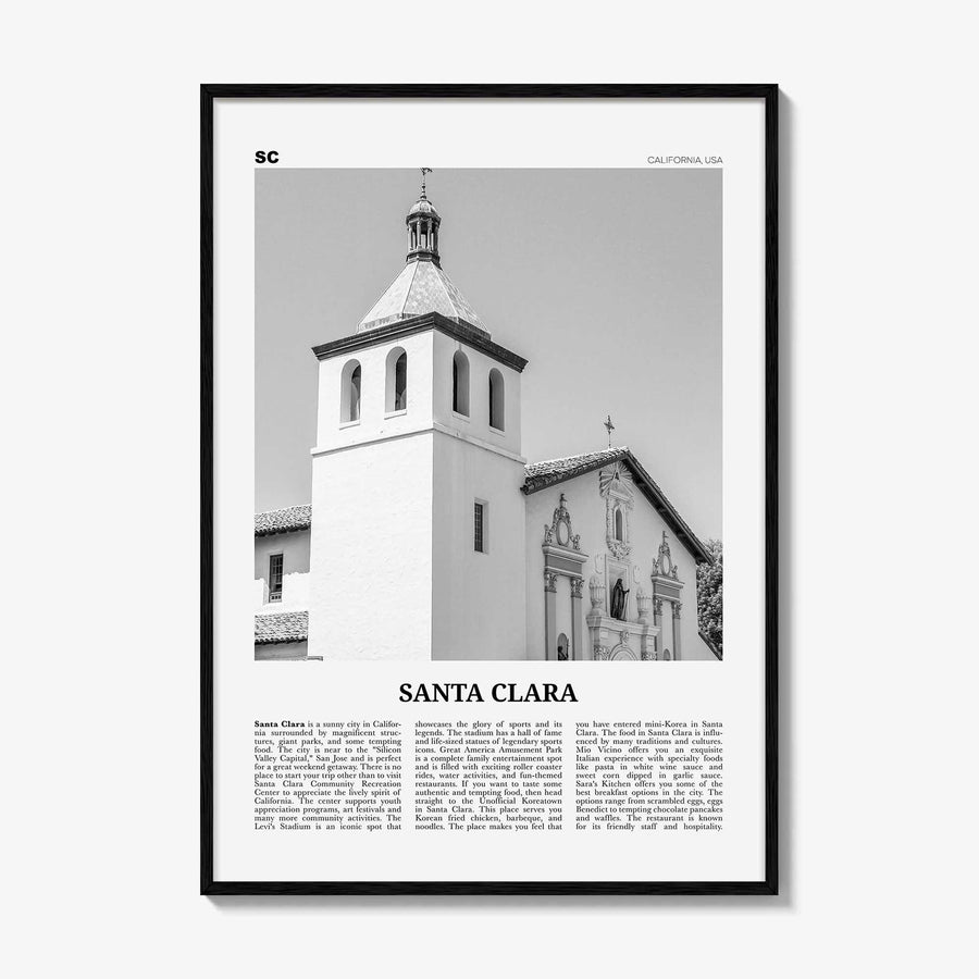 Santa Clara Print Black and White, Santa Clara Wall Art, Santa Clara Poster, Santa Clara Photo, Santa Clara Wall Décor, California, USA