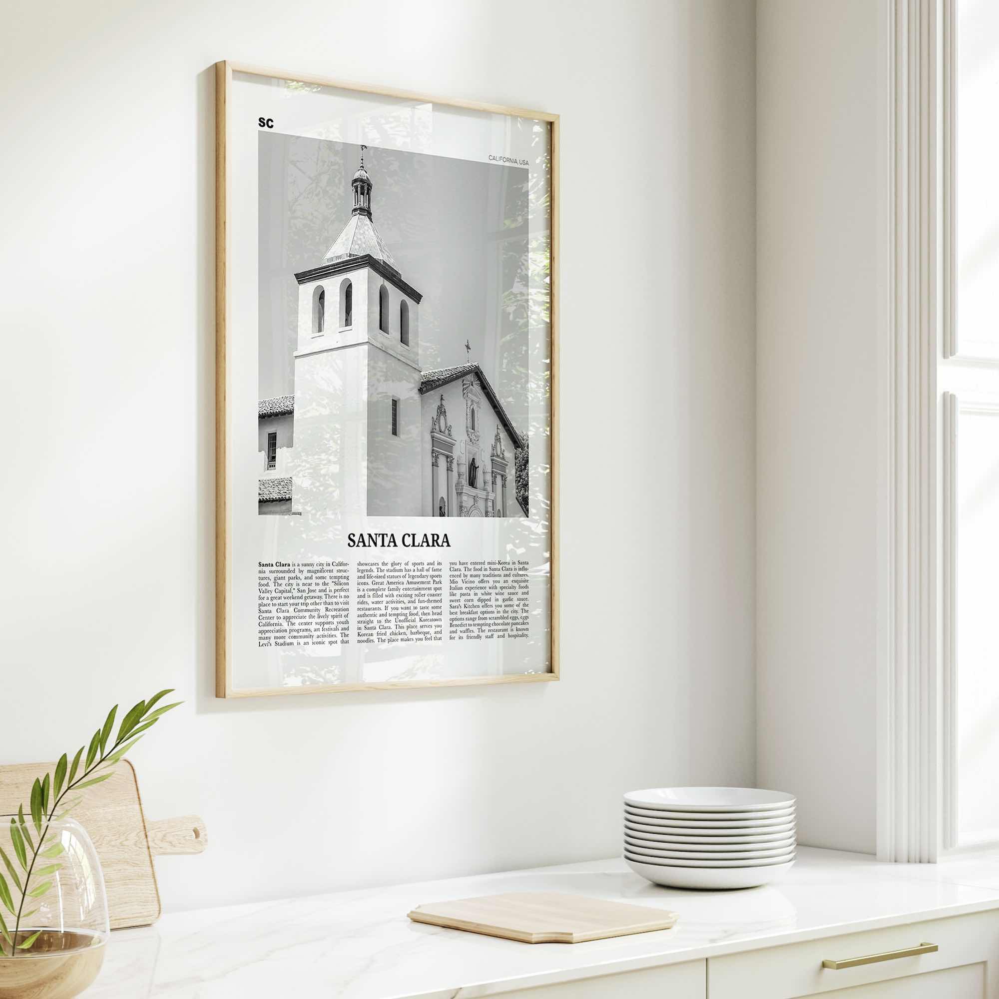 Santa Clara Print Black and White, Santa Clara Wall Art, Santa Clara Poster, Santa Clara Photo, Santa Clara Wall Décor, California, USA