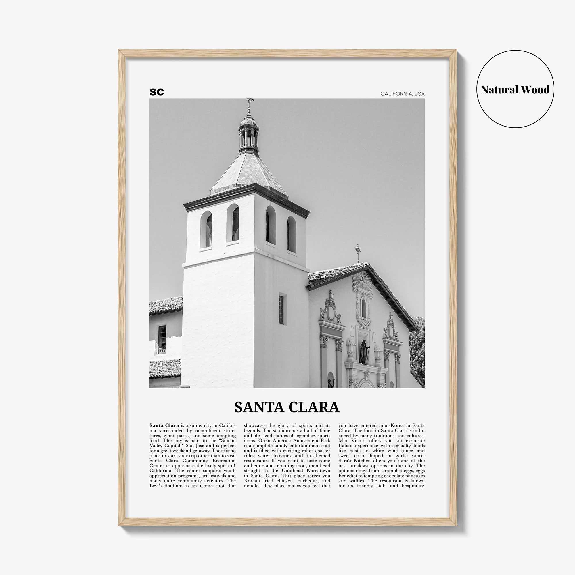 Santa Clara Print Black and White, Santa Clara Wall Art, Santa Clara Poster, Santa Clara Photo, Santa Clara Wall Décor, California, USA