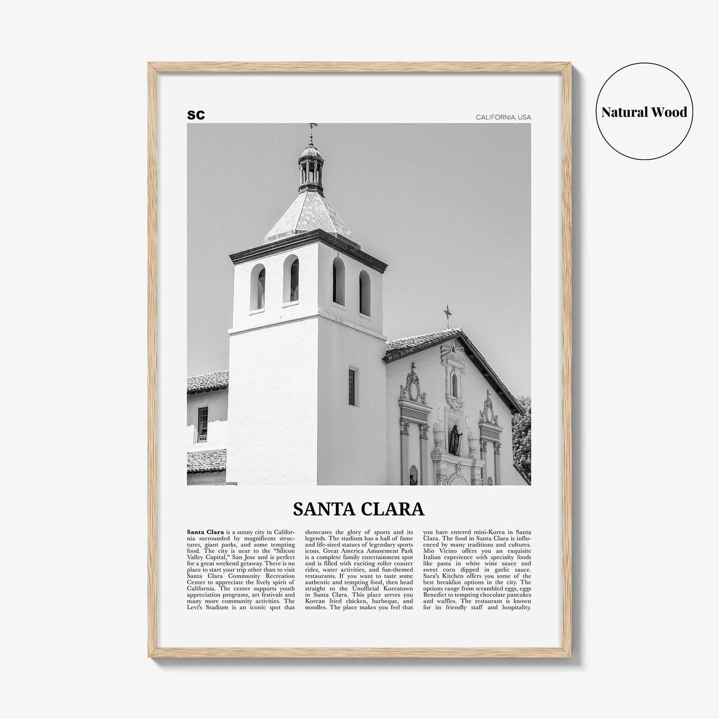 Santa Clara Print Black and White, Santa Clara Wall Art, Santa Clara Poster, Santa Clara Photo, Santa Clara Wall Décor, California, USA