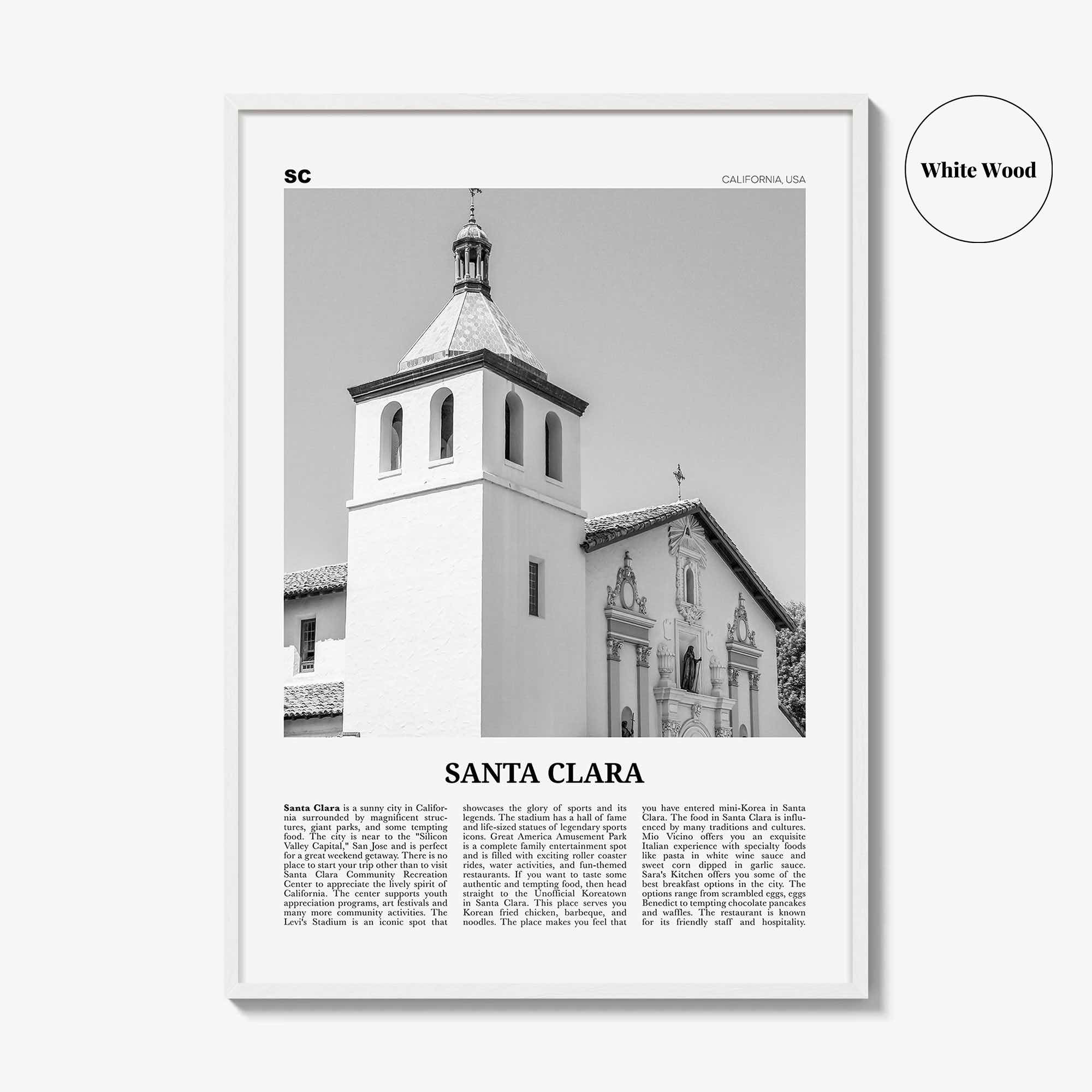 Santa Clara Print Black and White, Santa Clara Wall Art, Santa Clara Poster, Santa Clara Photo, Santa Clara Wall Décor, California, USA