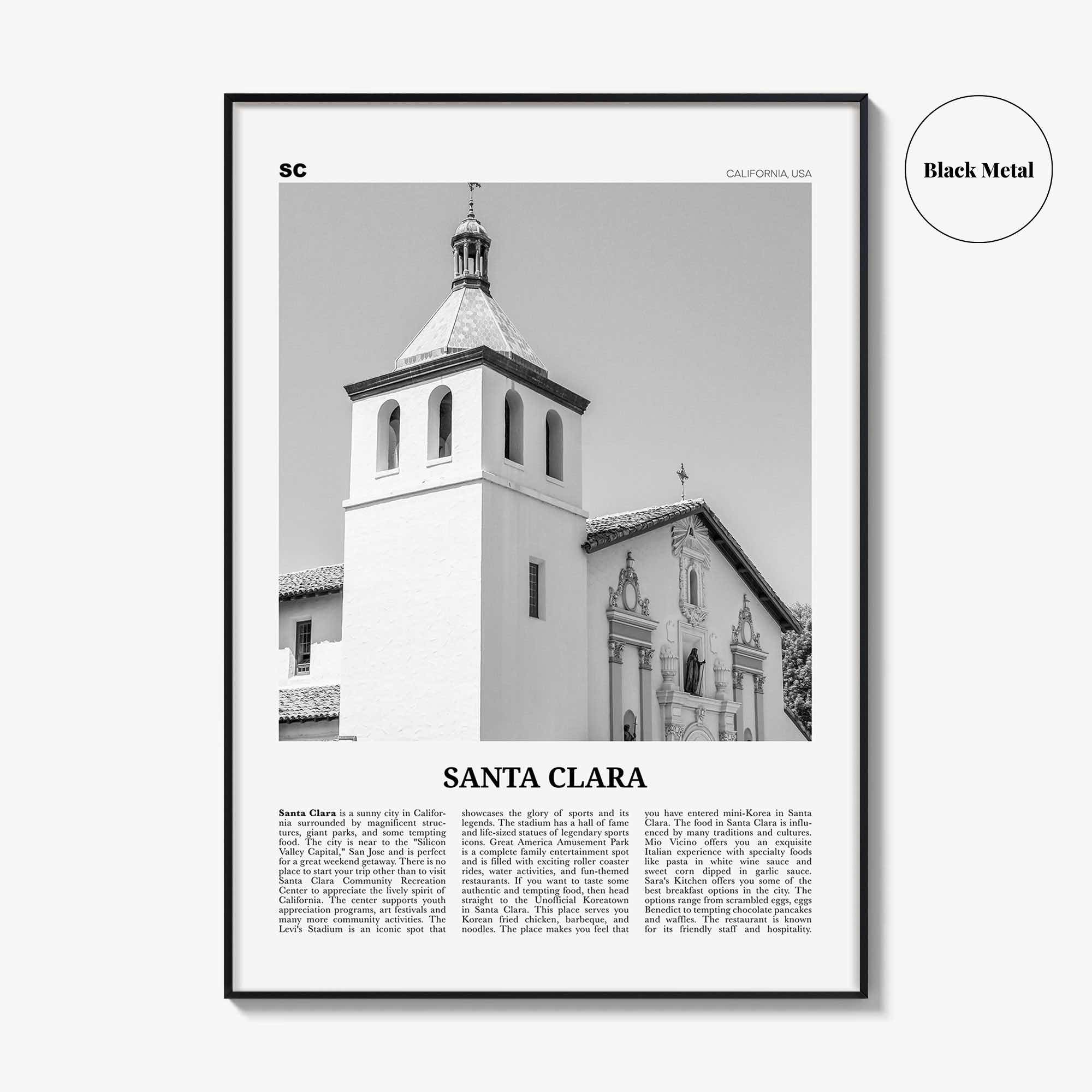 Santa Clara Print Black and White, Santa Clara Wall Art, Santa Clara Poster, Santa Clara Photo, Santa Clara Wall Décor, California, USA