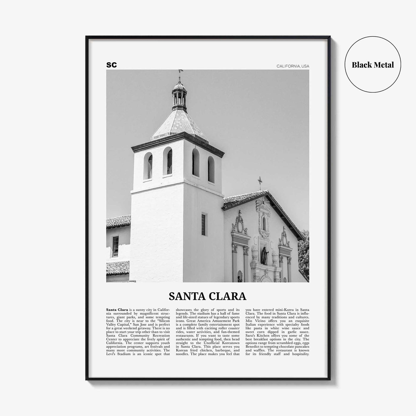 Santa Clara Print Black and White, Santa Clara Wall Art, Santa Clara Poster, Santa Clara Photo, Santa Clara Wall Décor, California, USA