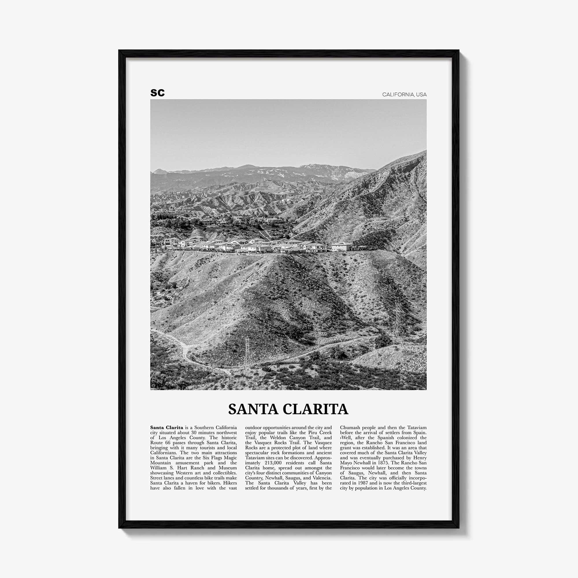 Santa Clarita Print Black and White, Santa Clarita Wall Art, Santa Clarita Poster, Santa Clarita Photo, California, USA, United States