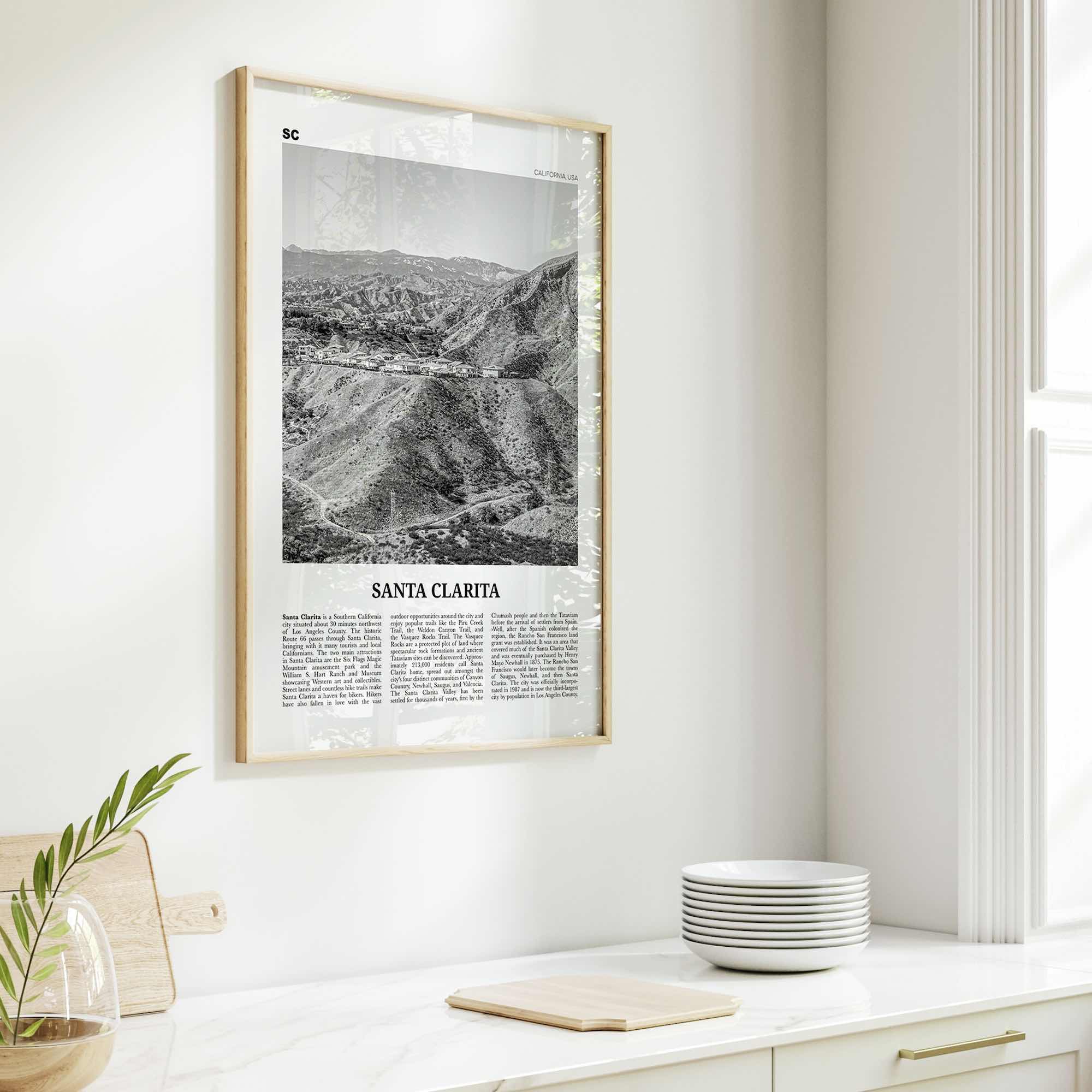 Santa Clarita Print Black and White, Santa Clarita Wall Art, Santa Clarita Poster, Santa Clarita Photo, California, USA, United States