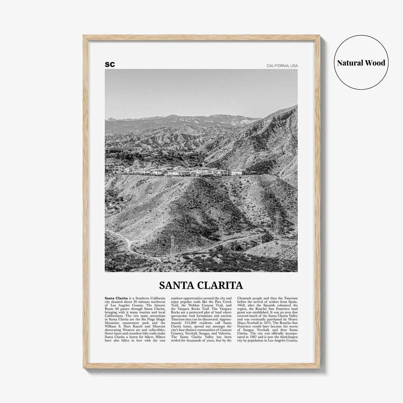 Santa Clarita Print Black and White, Santa Clarita Wall Art, Santa Clarita Poster, Santa Clarita Photo, California, USA, United States
