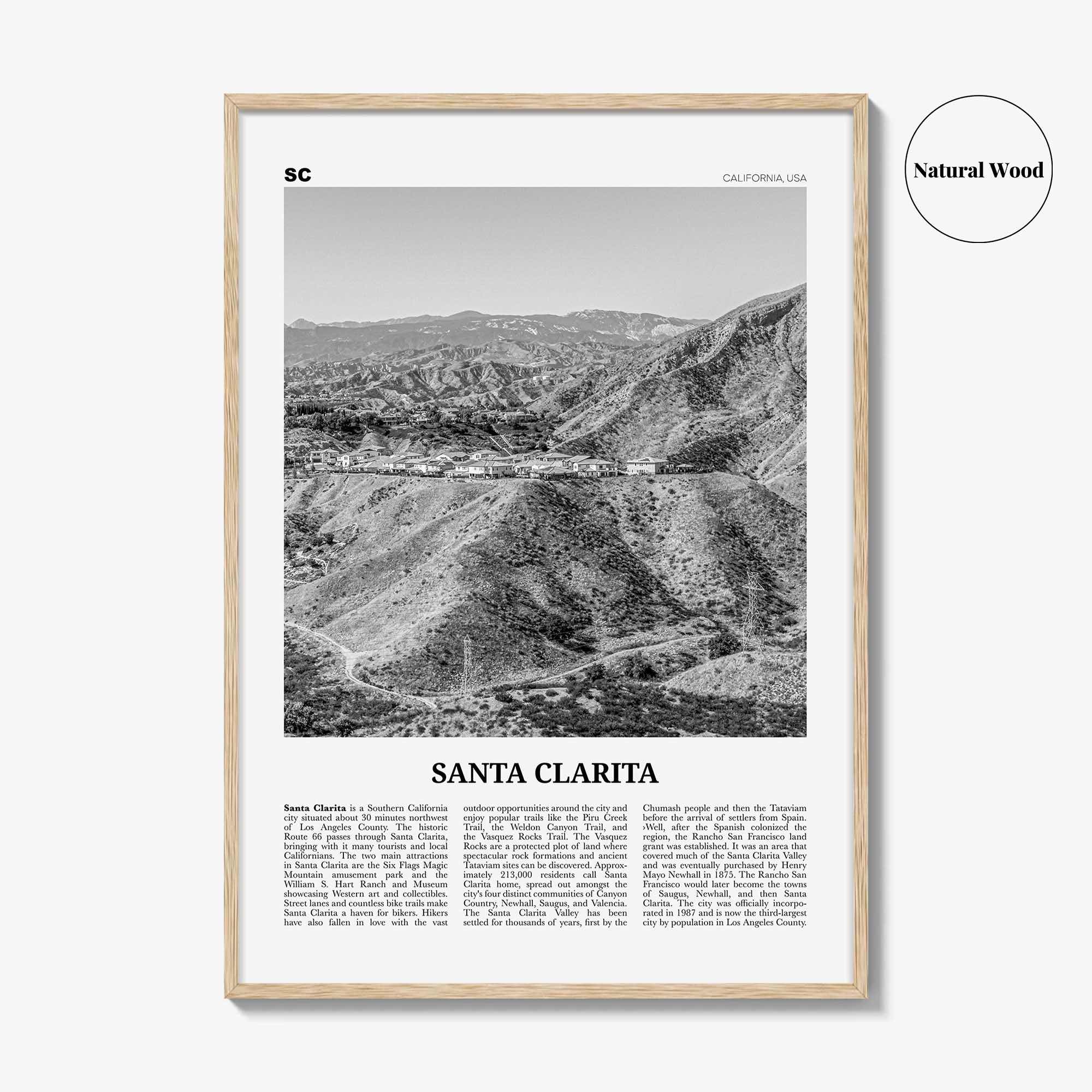 Santa Clarita Print Black and White, Santa Clarita Wall Art, Santa Clarita Poster, Santa Clarita Photo, California, USA, United States