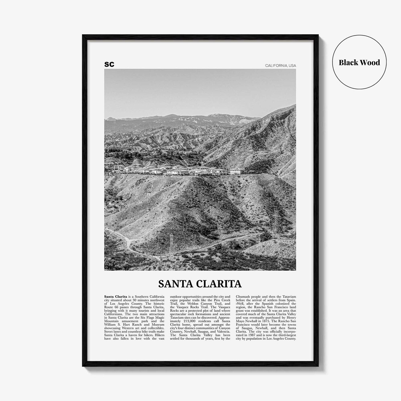 Santa Clarita Print Black and White, Santa Clarita Wall Art, Santa Clarita Poster, Santa Clarita Photo, California, USA, United States