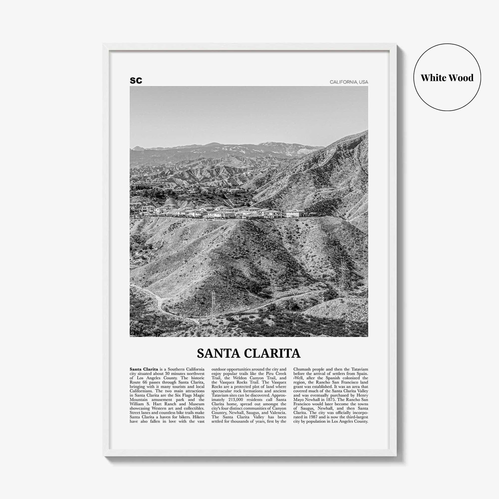 Santa Clarita Print Black and White, Santa Clarita Wall Art, Santa Clarita Poster, Santa Clarita Photo, California, USA, United States