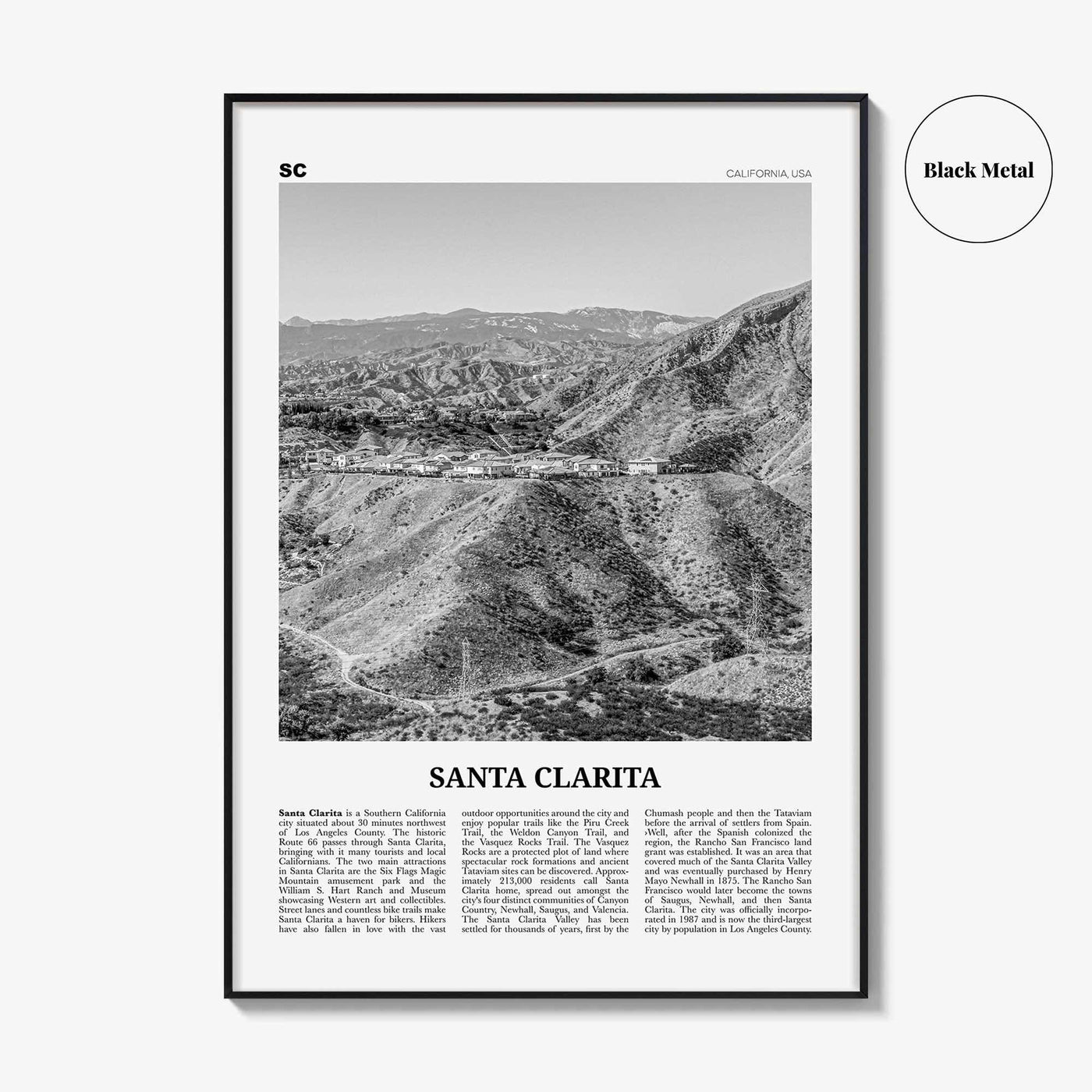 Santa Clarita Print Black and White, Santa Clarita Wall Art, Santa Clarita Poster, Santa Clarita Photo, California, USA, United States