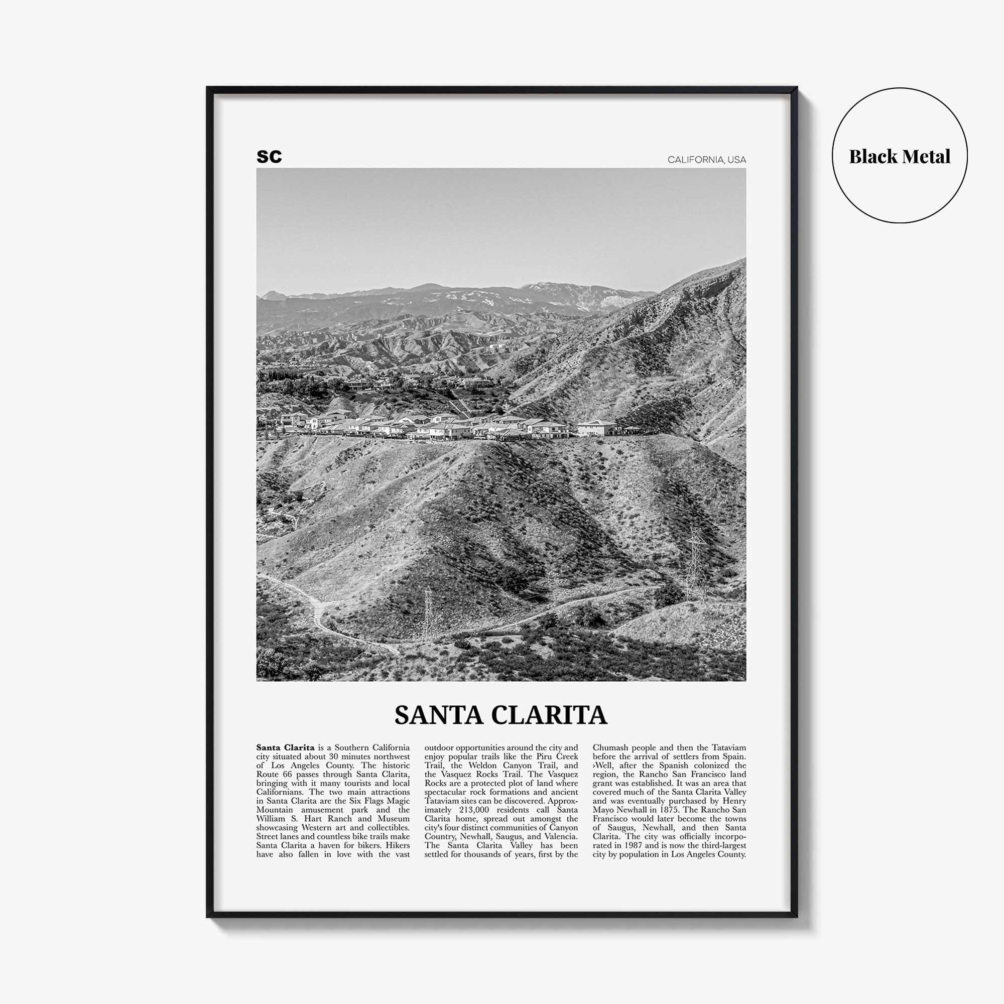 Santa Clarita Print Black and White, Santa Clarita Wall Art, Santa Clarita Poster, Santa Clarita Photo, California, USA, United States