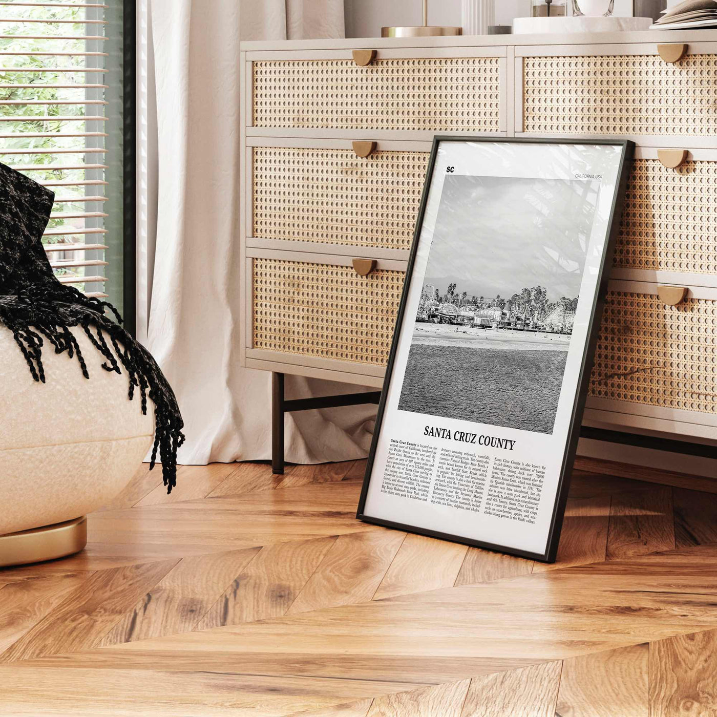 Santa Cruz County Print Black and White, Santa Cruz Wall Art, Santa Cruz Poster, Santa Cruz Photo, Santa Cruz Wall Décor, Santa Cruz Map