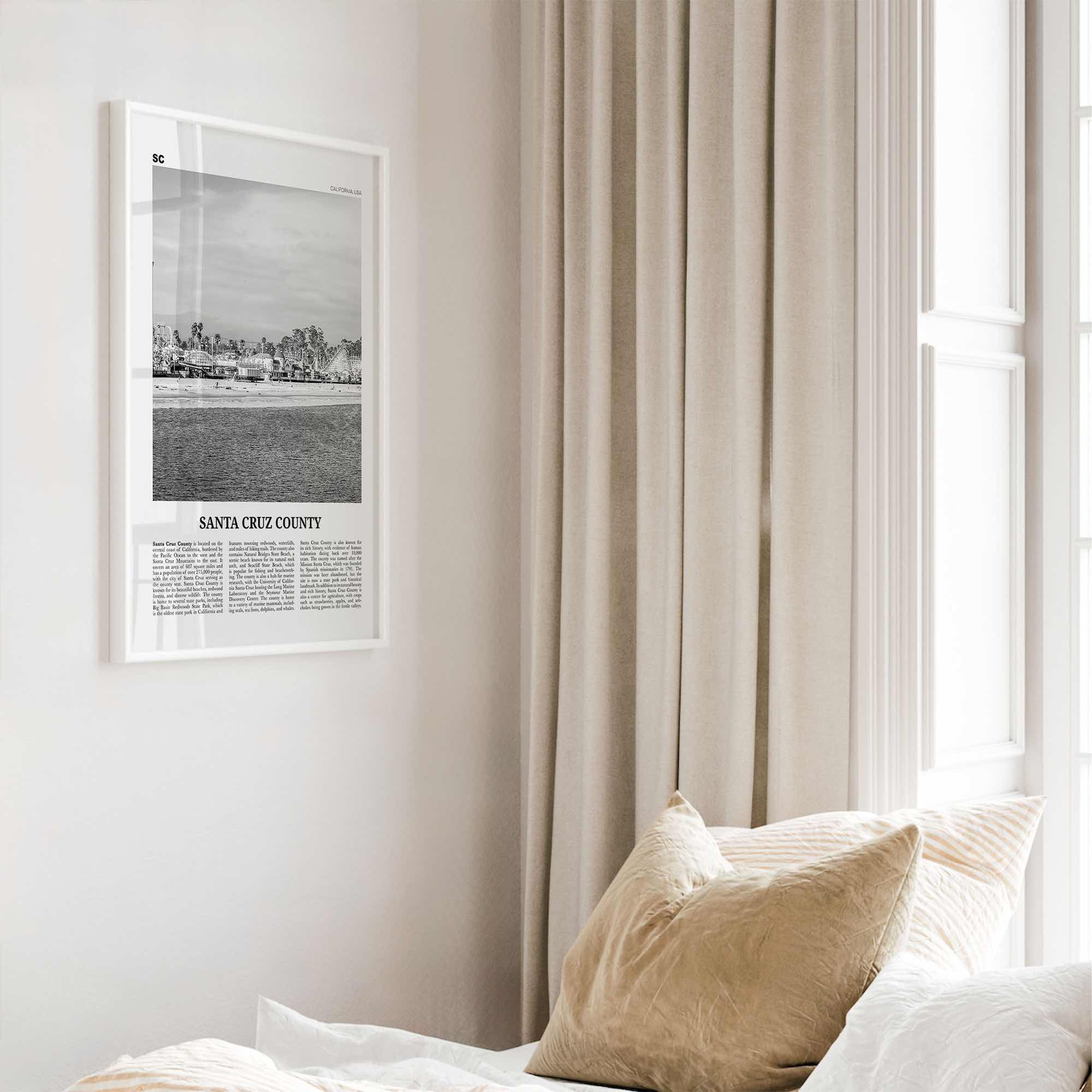 Santa Cruz County Print Black and White, Santa Cruz Wall Art, Santa Cruz Poster, Santa Cruz Photo, Santa Cruz Wall Décor, Santa Cruz Map