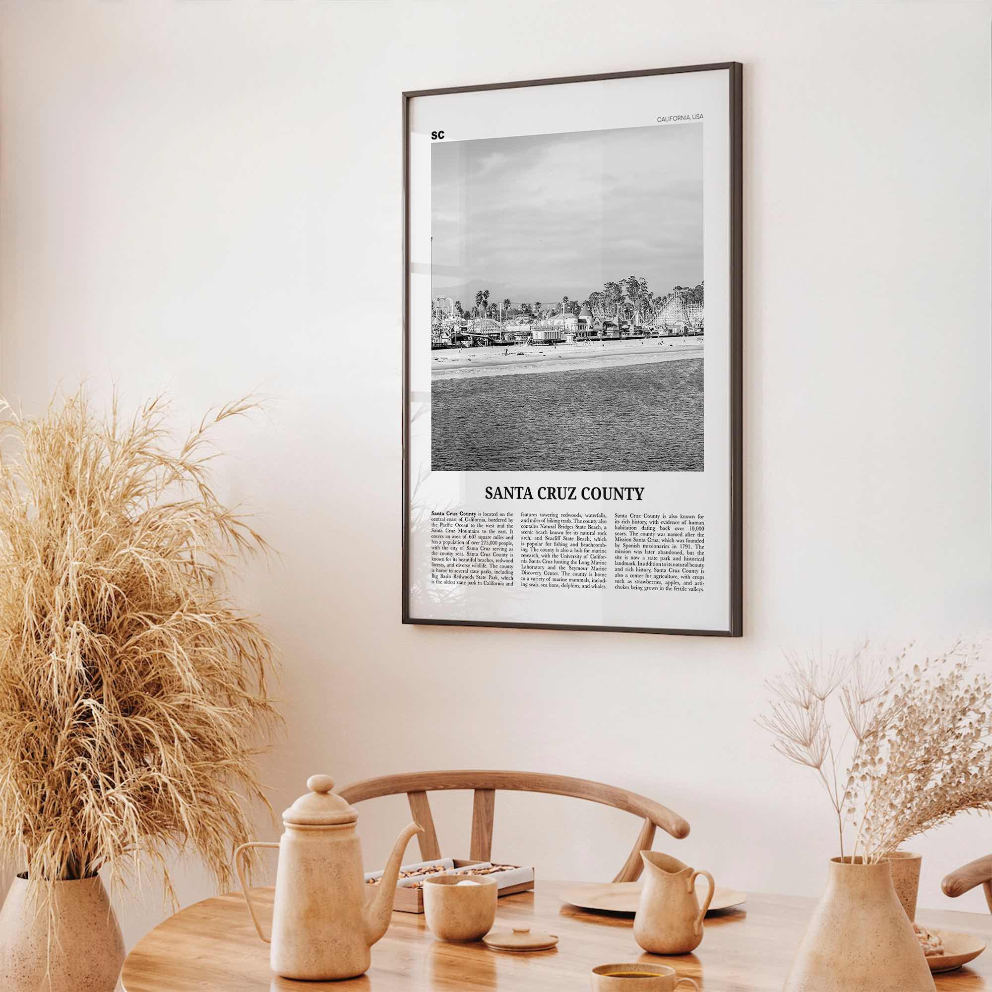 Santa Cruz County Print Black and White, Santa Cruz Wall Art, Santa Cruz Poster, Santa Cruz Photo, Santa Cruz Wall Décor, Santa Cruz Map