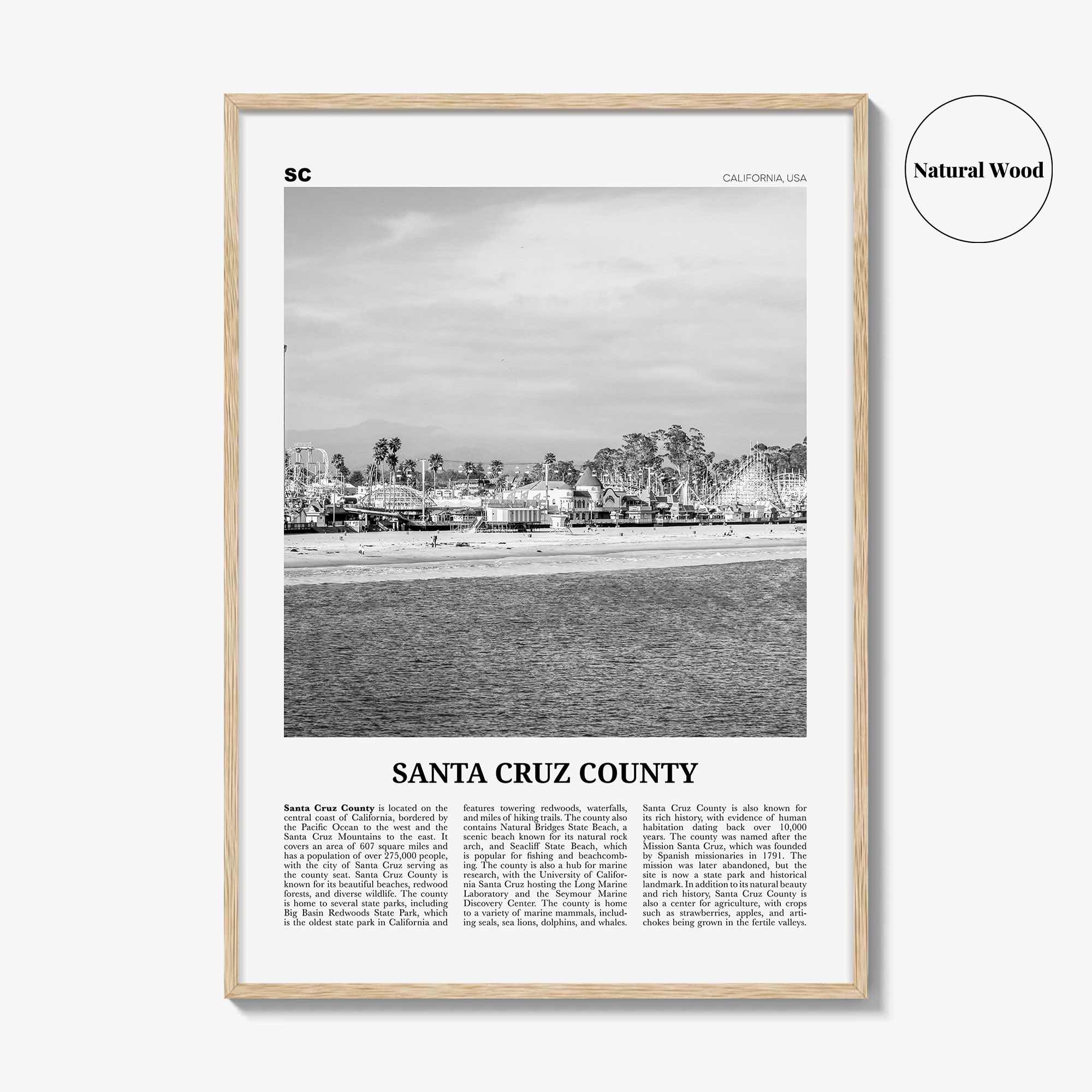 Santa Cruz County Print Black and White, Santa Cruz Wall Art, Santa Cruz Poster, Santa Cruz Photo, Santa Cruz Wall Décor, Santa Cruz Map
