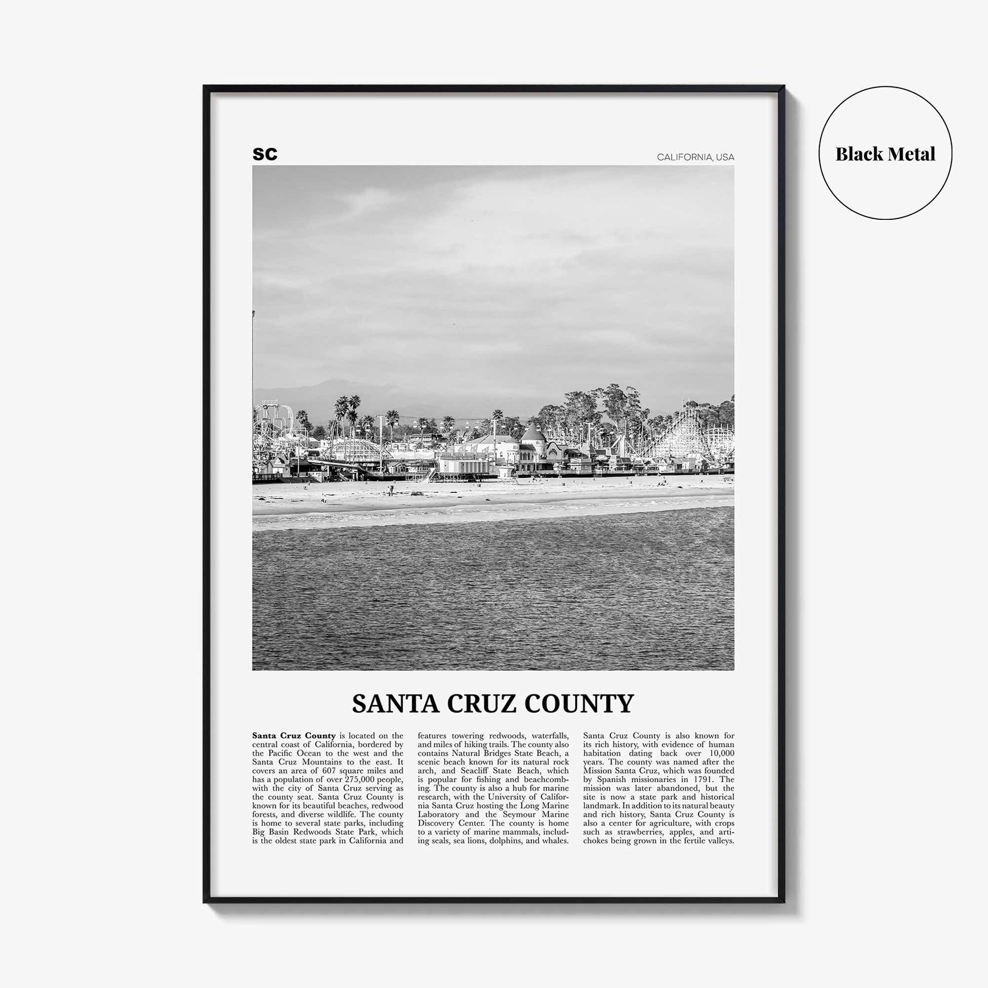 Santa Cruz County Print Black and White, Santa Cruz Wall Art, Santa Cruz Poster, Santa Cruz Photo, Santa Cruz Wall Décor, Santa Cruz Map