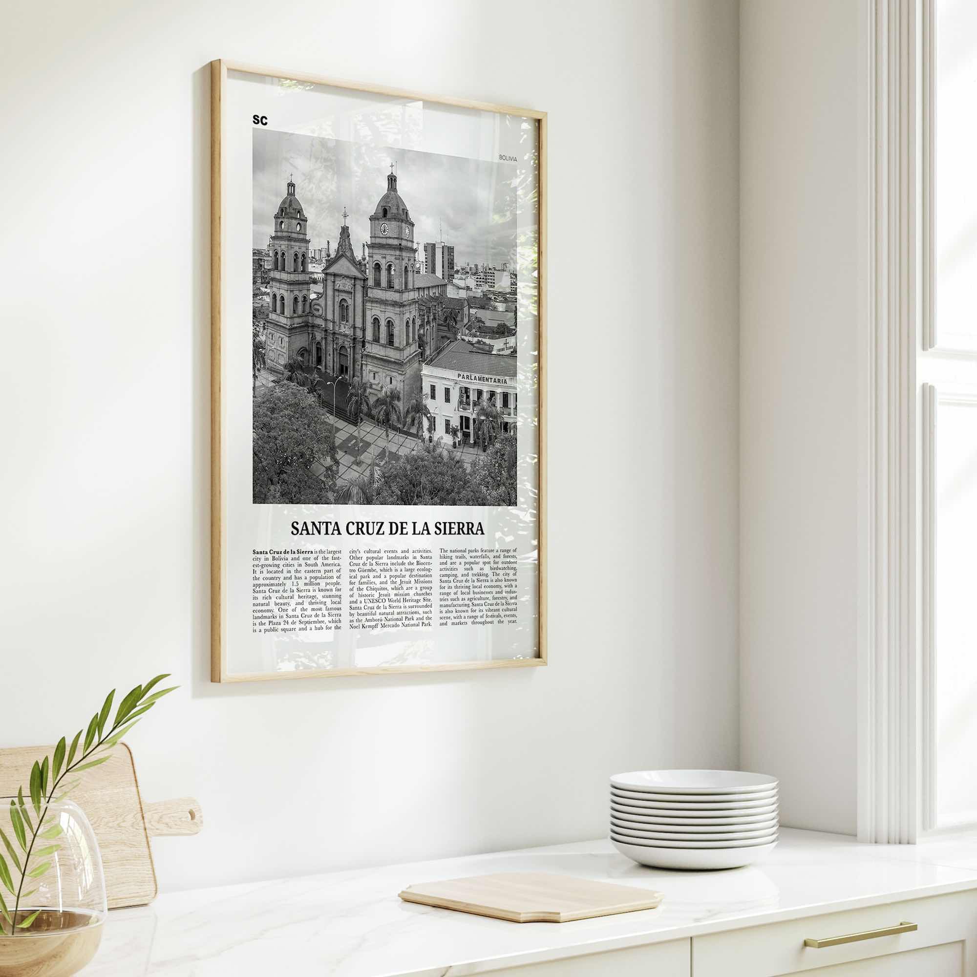 Santa Cruz de la Sierra Print Black and White, Santa Cruz de la Sierra Wall Art, Santa Cruz de la Sierra Poster, Photo, Wall Décor, Map