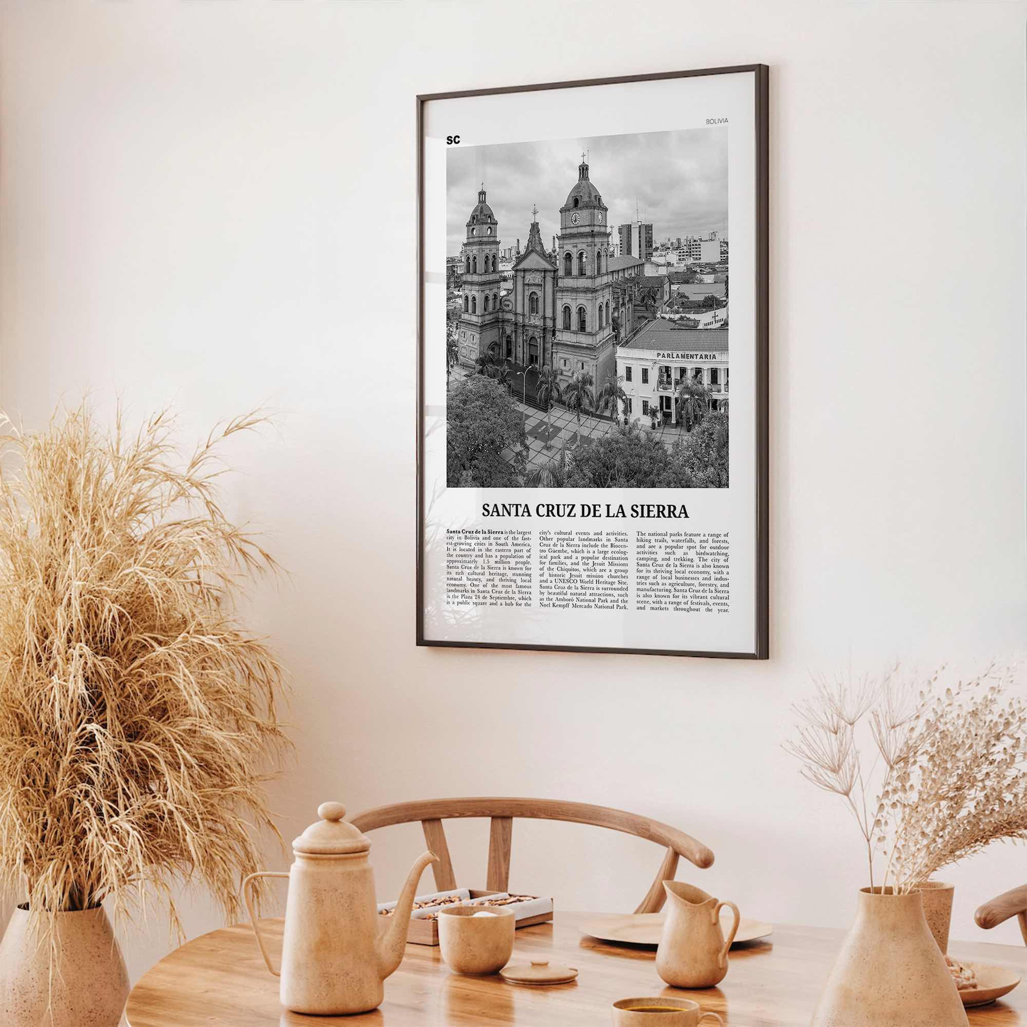 Santa Cruz de la Sierra Print Black and White, Santa Cruz de la Sierra Wall Art, Santa Cruz de la Sierra Poster, Photo, Wall Décor, Map