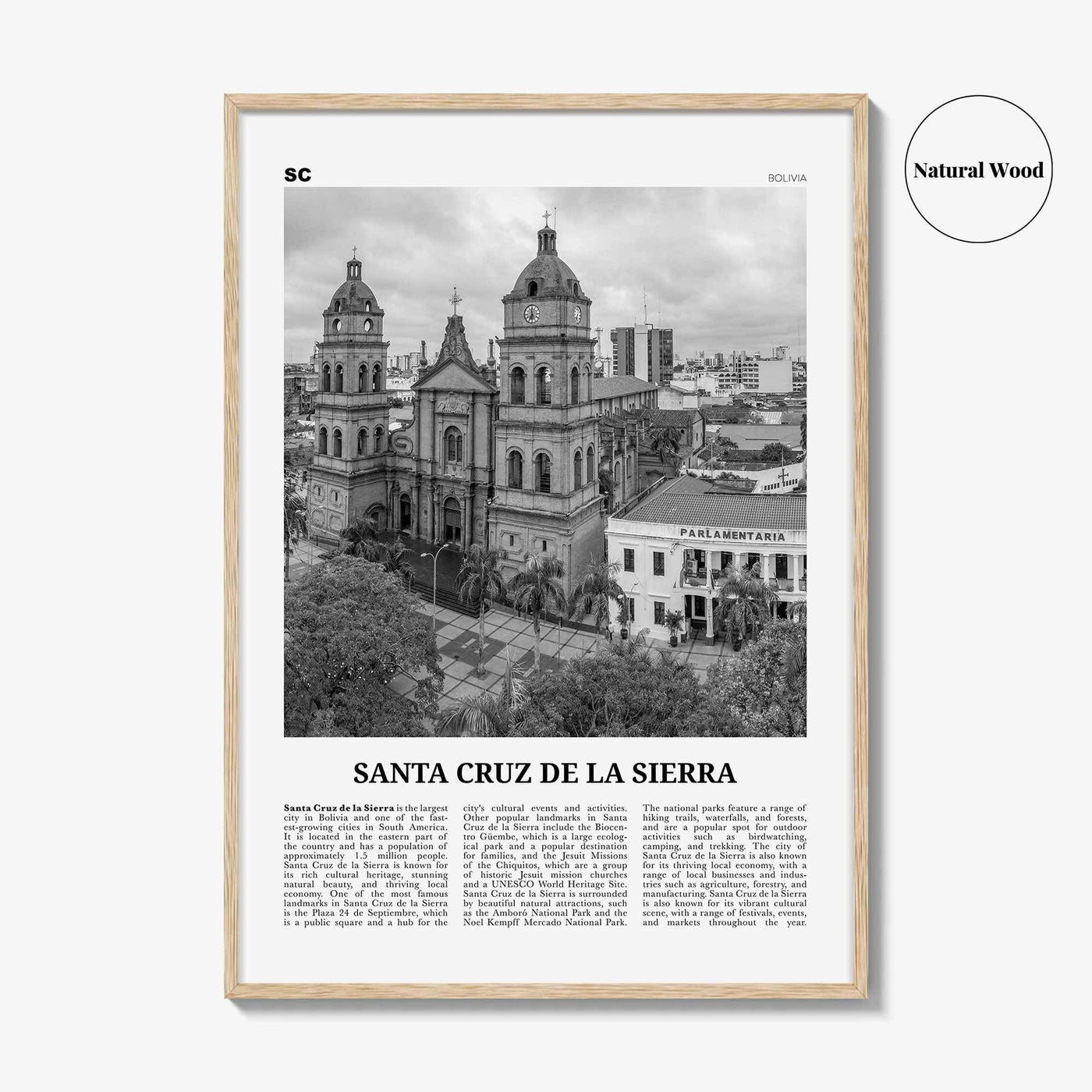 Santa Cruz de la Sierra Print Black and White, Santa Cruz de la Sierra Wall Art, Santa Cruz de la Sierra Poster, Photo, Wall Décor, Map