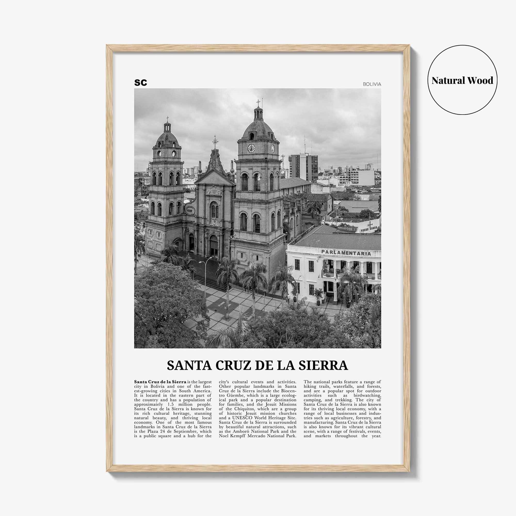Santa Cruz de la Sierra Print Black and White, Santa Cruz de la Sierra Wall Art, Santa Cruz de la Sierra Poster, Photo, Wall Décor, Map
