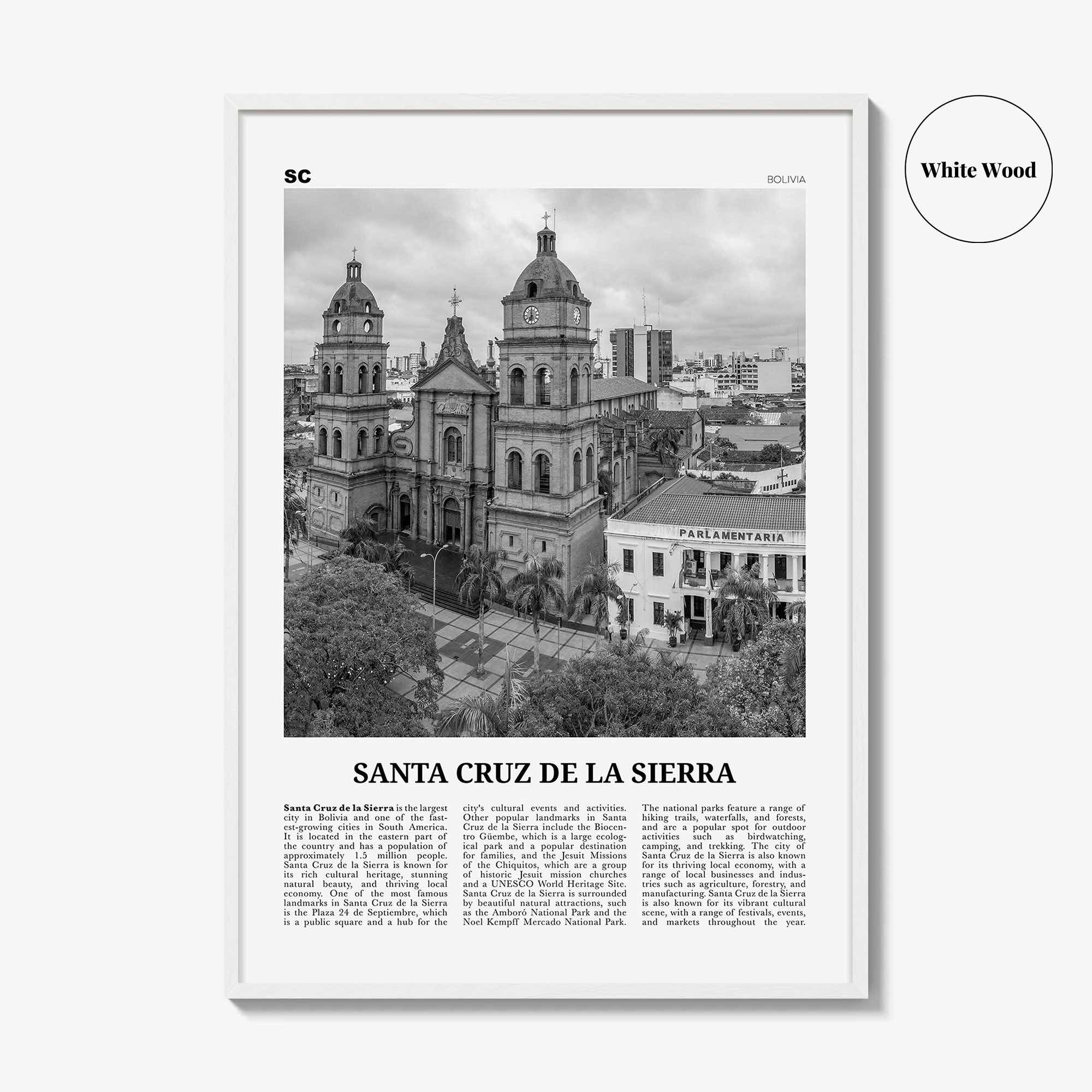Santa Cruz de la Sierra Print Black and White, Santa Cruz de la Sierra Wall Art, Santa Cruz de la Sierra Poster, Photo, Wall Décor, Map