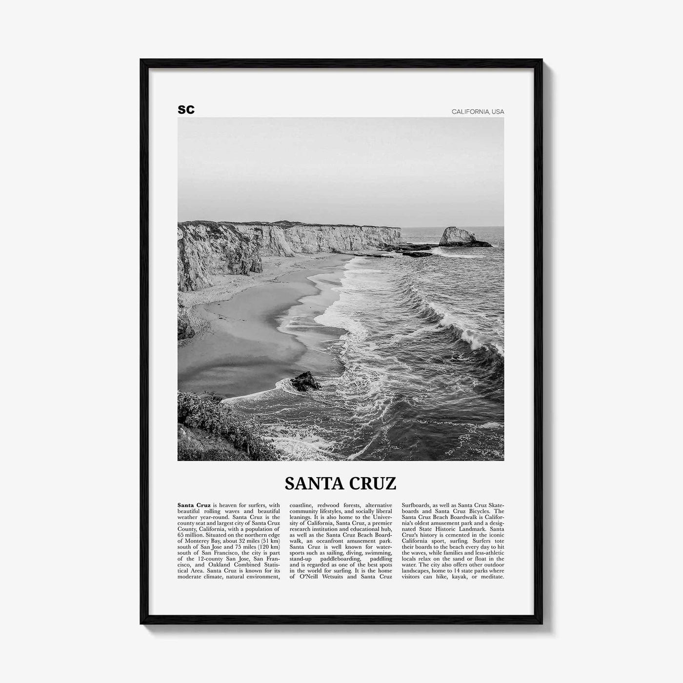 Santa Cruz Print Black and White No 1, Santa Cruz Wall Art, Santa Cruz Poster, Santa Cruz Photo, California, USA, United States