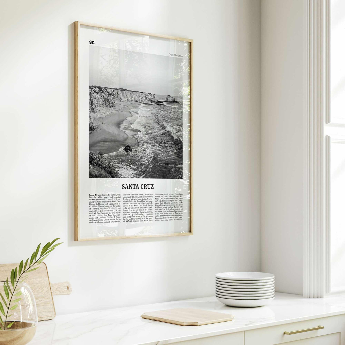 Santa Cruz Print Black and White No 1, Santa Cruz Wall Art, Santa Cruz Poster, Santa Cruz Photo, California, USA, United States