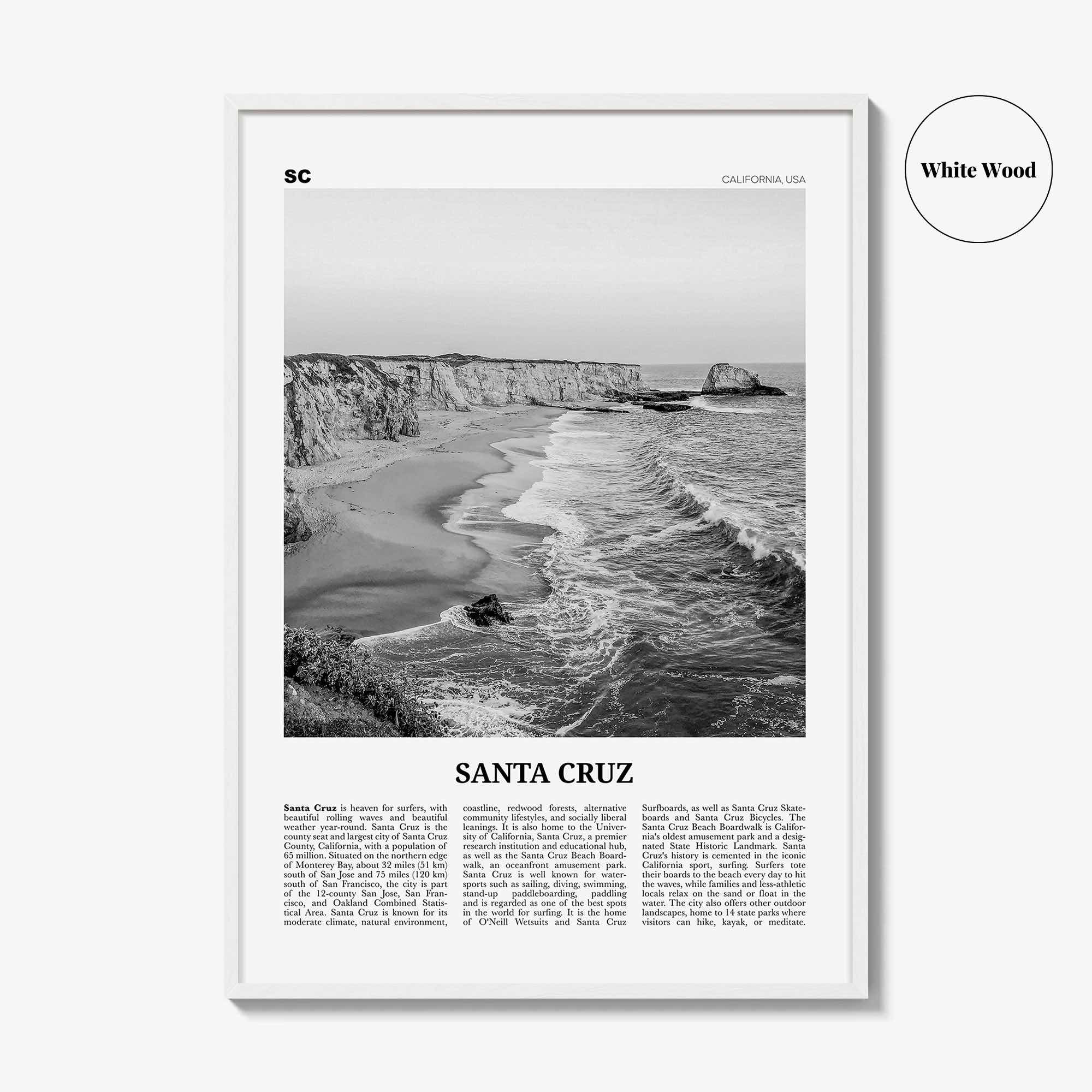 Santa Cruz Print Black and White No 1, Santa Cruz Wall Art, Santa Cruz Poster, Santa Cruz Photo, California, USA, United States
