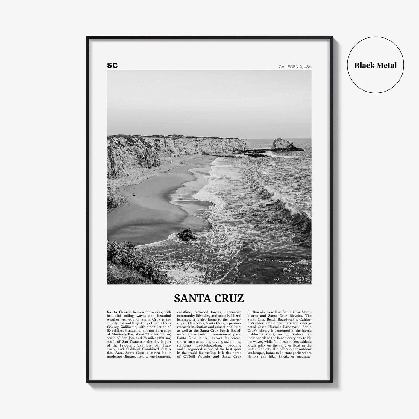 Santa Cruz Print Black and White No 1, Santa Cruz Wall Art, Santa Cruz Poster, Santa Cruz Photo, California, USA, United States