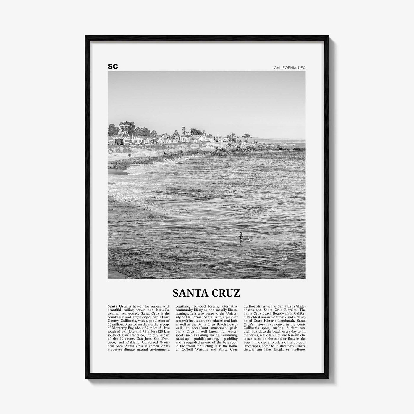 Santa Cruz Print Black and White No 2, Santa Cruz Wall Art, Santa Cruz Poster, Santa Cruz Photo, California, USA, United States