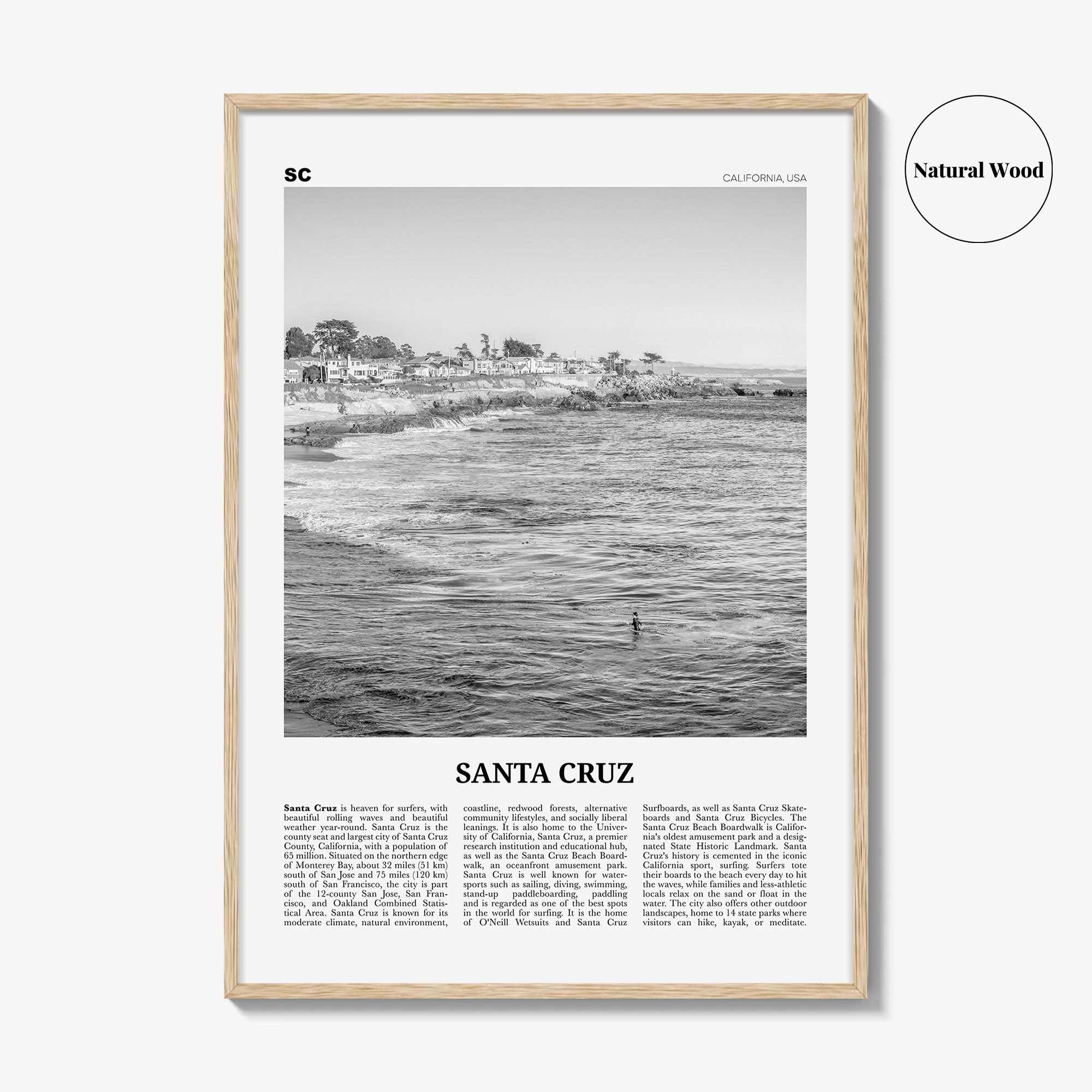 Santa Cruz Print Black and White No 2, Santa Cruz Wall Art, Santa Cruz Poster, Santa Cruz Photo, California, USA, United States