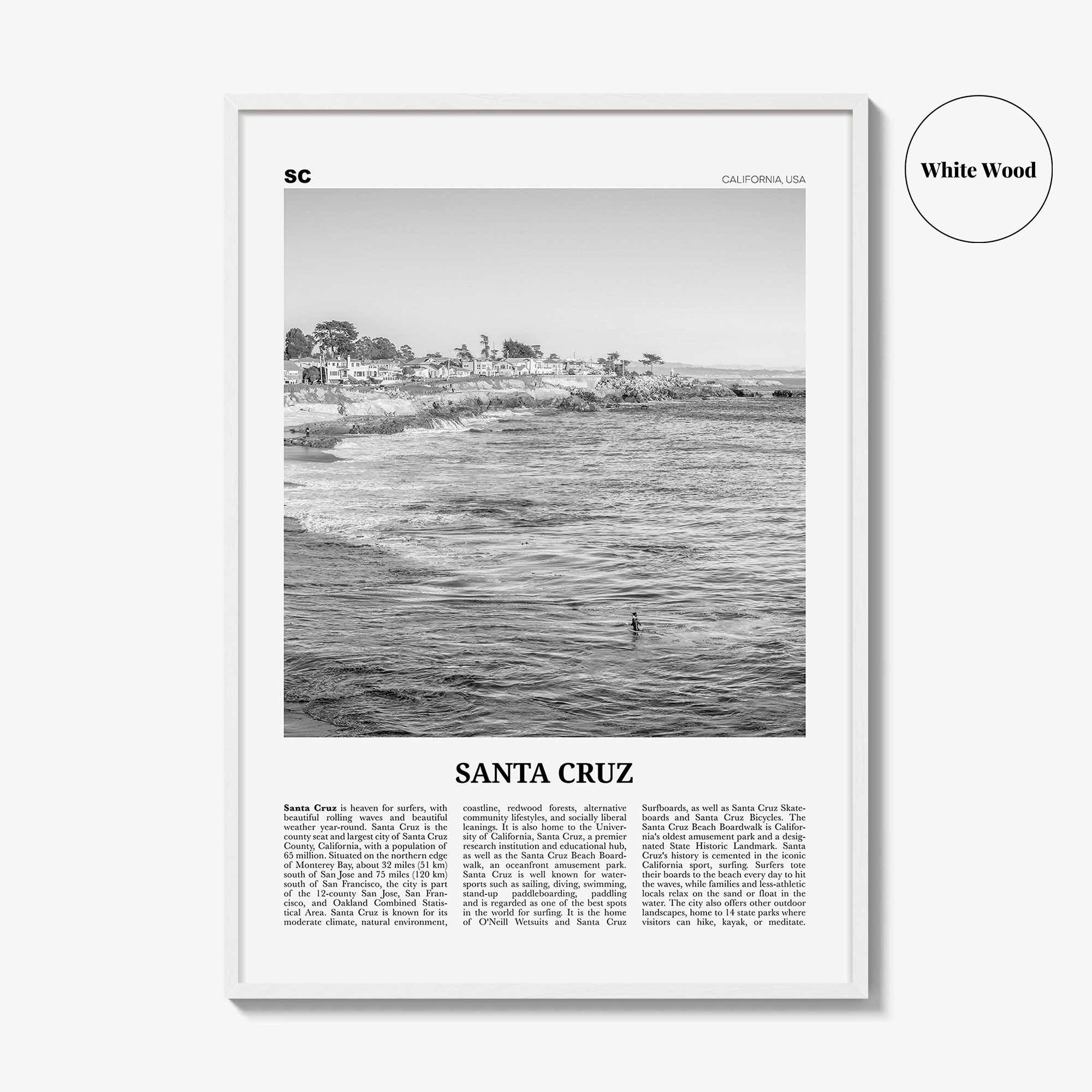 Santa Cruz Print Black and White No 2, Santa Cruz Wall Art, Santa Cruz Poster, Santa Cruz Photo, California, USA, United States