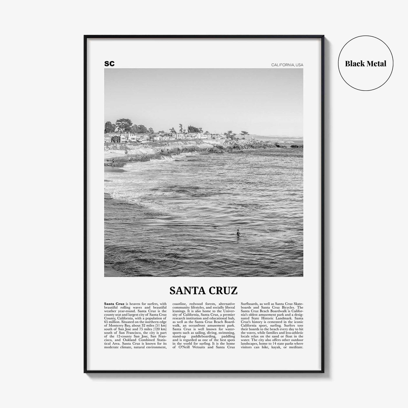 Santa Cruz Print Black and White No 2, Santa Cruz Wall Art, Santa Cruz Poster, Santa Cruz Photo, California, USA, United States