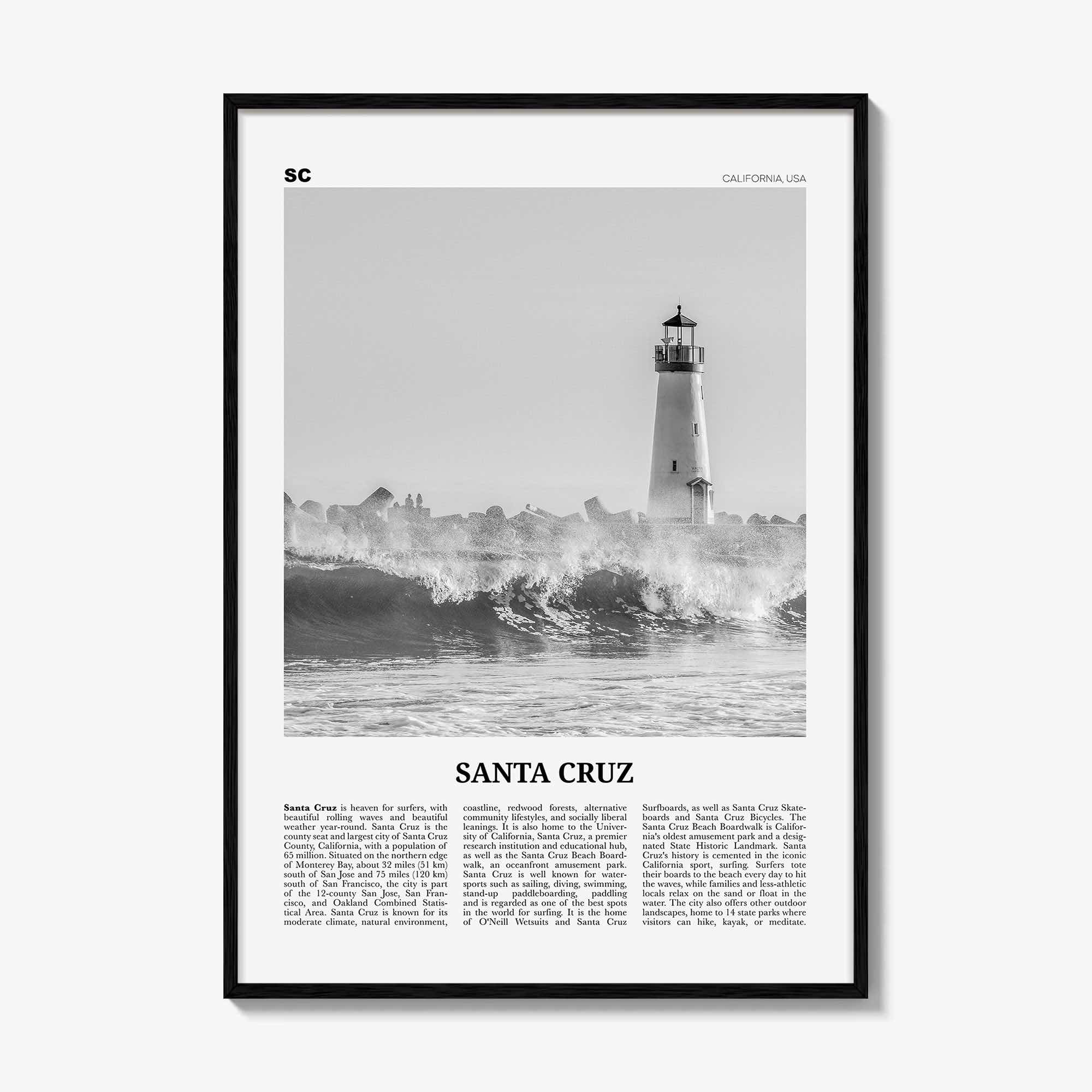 Santa Cruz Print Black and White No 3, Santa Cruz Wall Art, Santa Cruz Poster, Santa Cruz Photo, California, USA, United States
