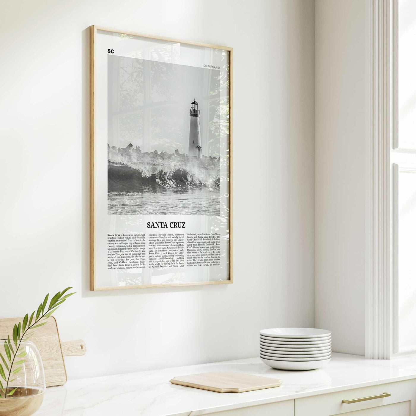 Santa Cruz Print Black and White No 3, Santa Cruz Wall Art, Santa Cruz Poster, Santa Cruz Photo, California, USA, United States