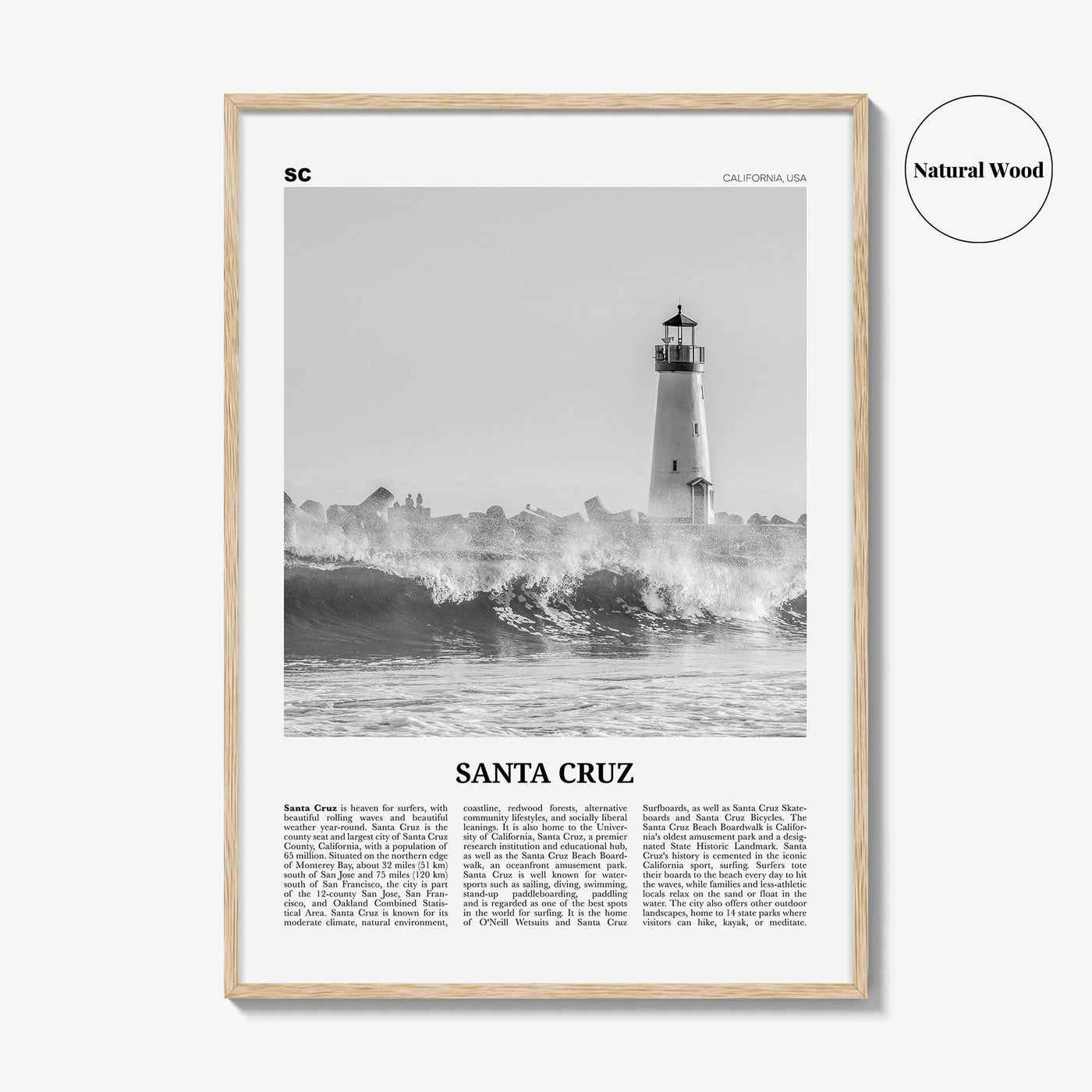 Santa Cruz Print Black and White No 3, Santa Cruz Wall Art, Santa Cruz Poster, Santa Cruz Photo, California, USA, United States