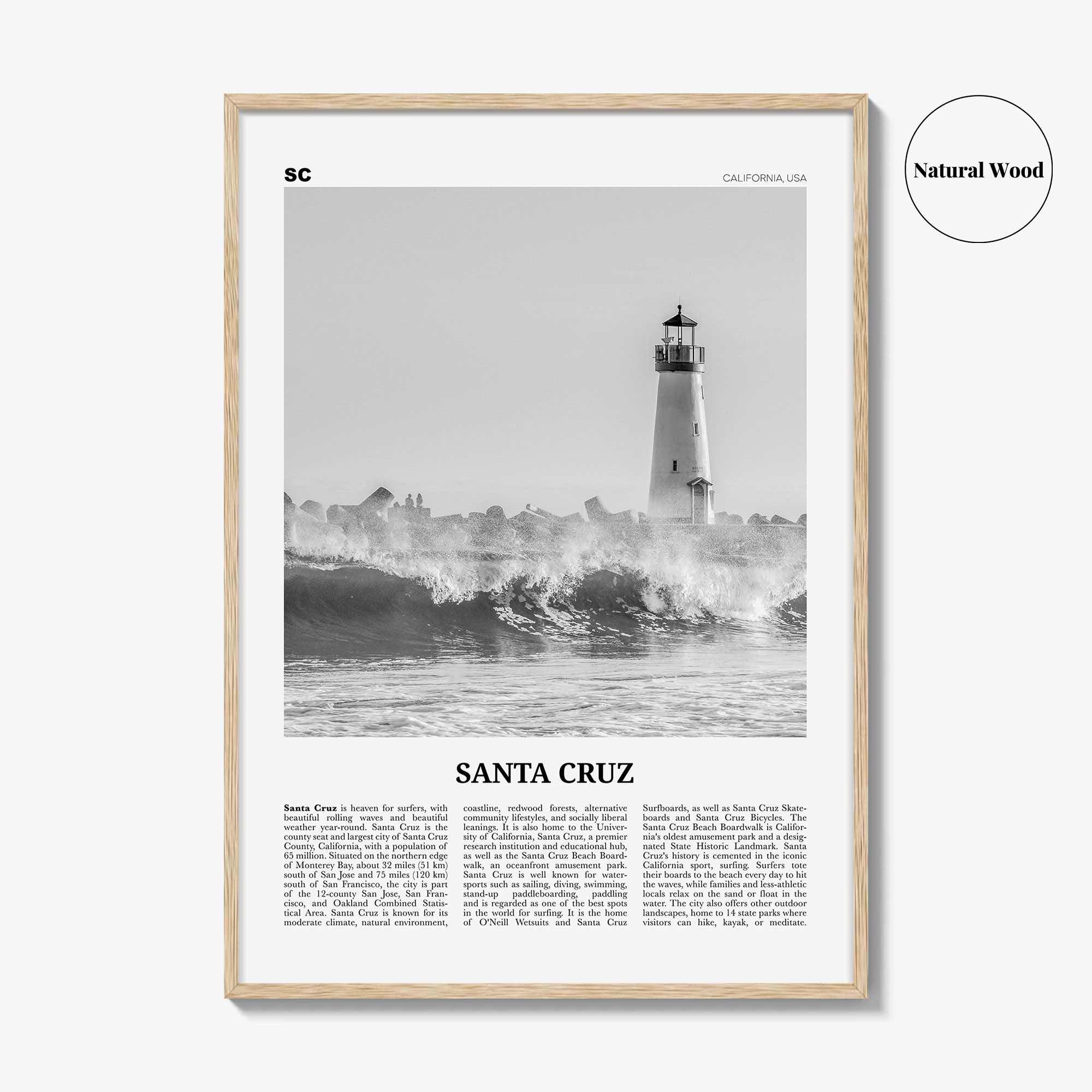 Santa Cruz Print Black and White No 3, Santa Cruz Wall Art, Santa Cruz Poster, Santa Cruz Photo, California, USA, United States
