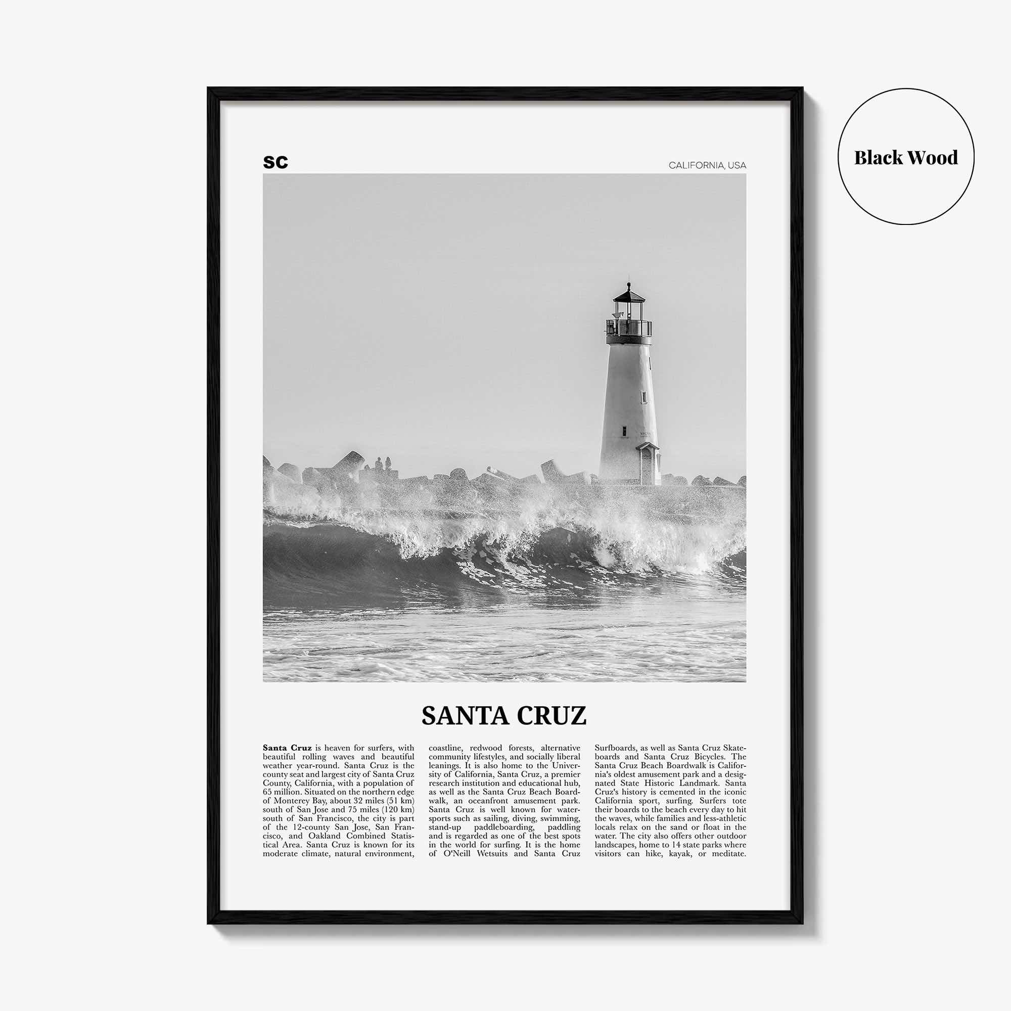 Santa Cruz Print Black and White No 3, Santa Cruz Wall Art, Santa Cruz Poster, Santa Cruz Photo, California, USA, United States