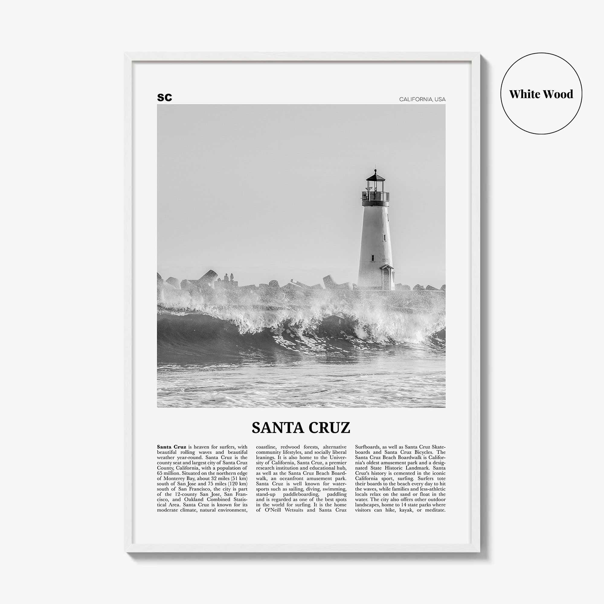 Santa Cruz Print Black and White No 3, Santa Cruz Wall Art, Santa Cruz Poster, Santa Cruz Photo, California, USA, United States