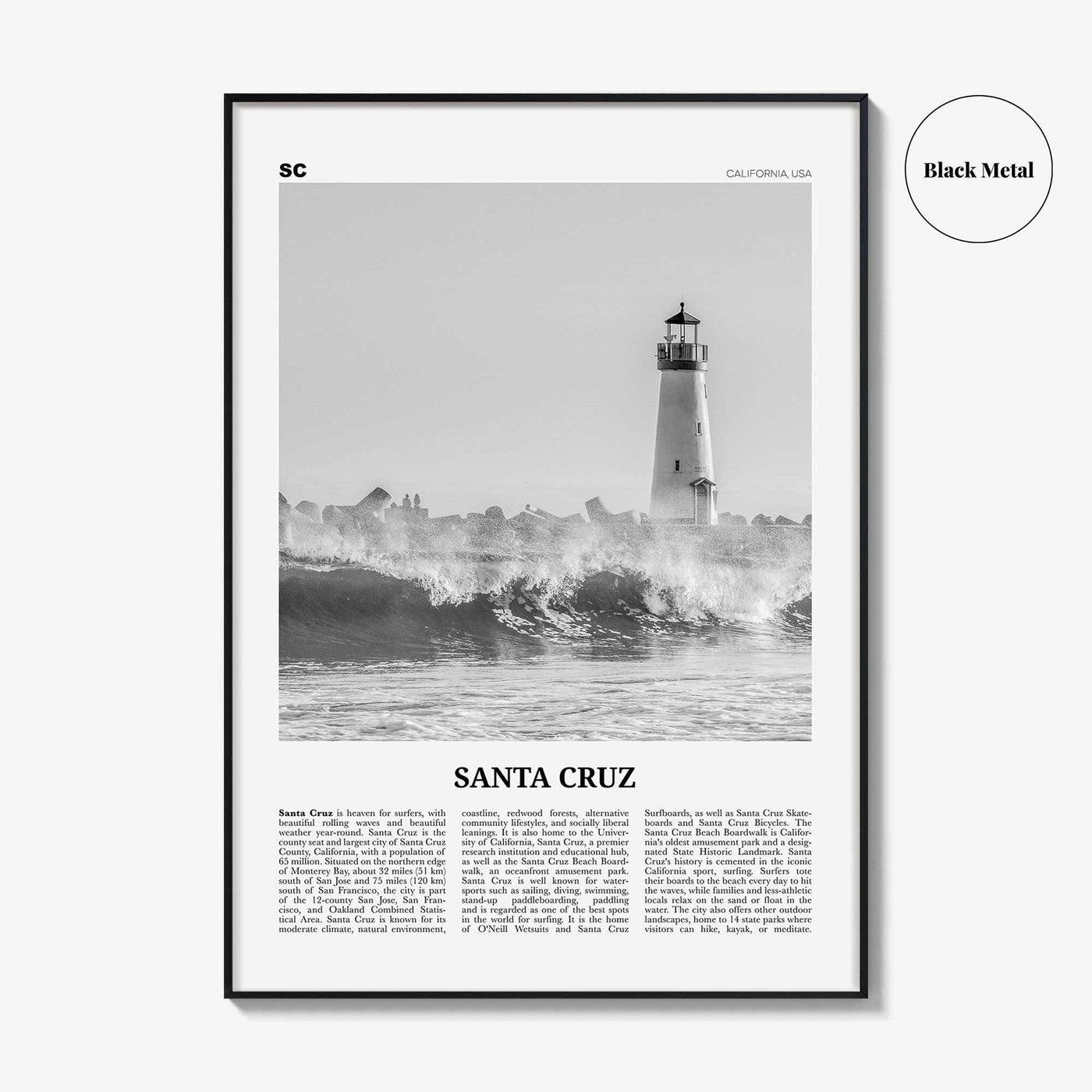 Santa Cruz Print Black and White No 3, Santa Cruz Wall Art, Santa Cruz Poster, Santa Cruz Photo, California, USA, United States