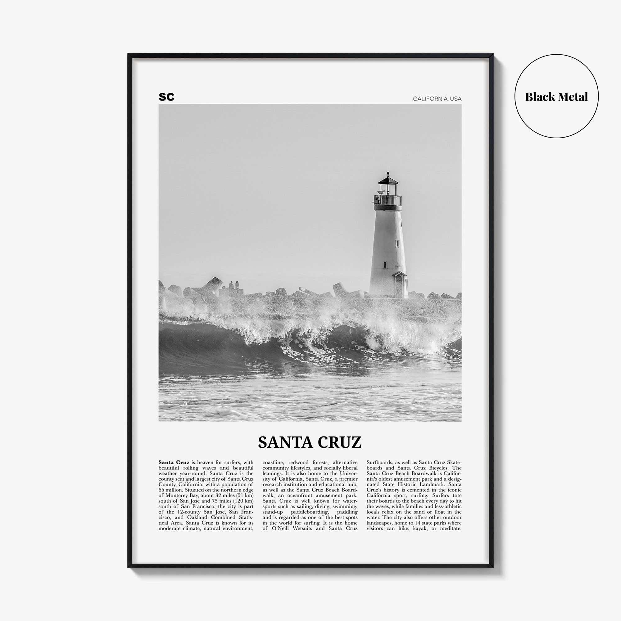 Santa Cruz Print Black and White No 3, Santa Cruz Wall Art, Santa Cruz Poster, Santa Cruz Photo, California, USA, United States