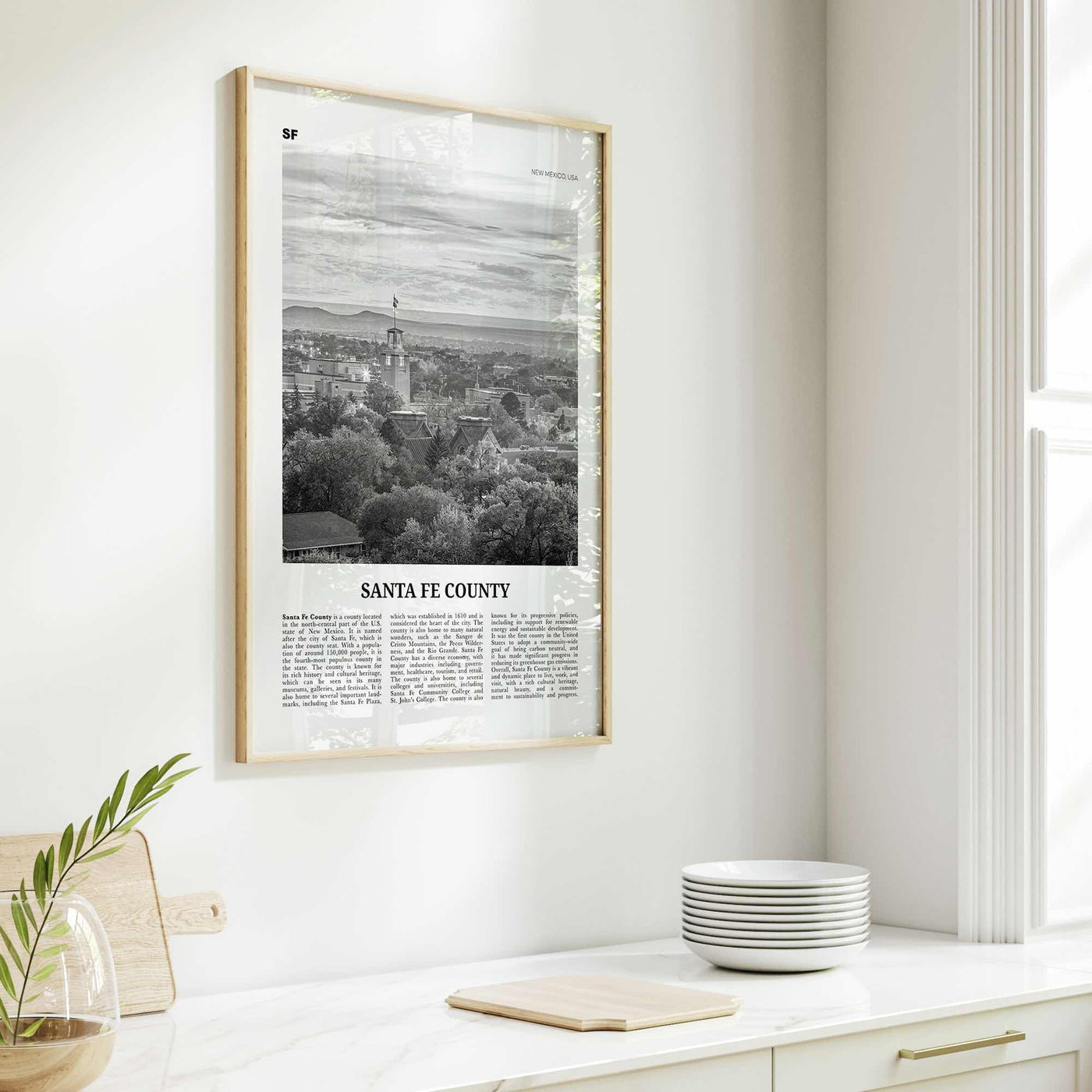 Santa Fe County Print Black and White, Santa Fe County Wall Art, Santa Fe County Poster, Santa Fe Photo, Santa Fe Wall Décor, Santa Fe Map