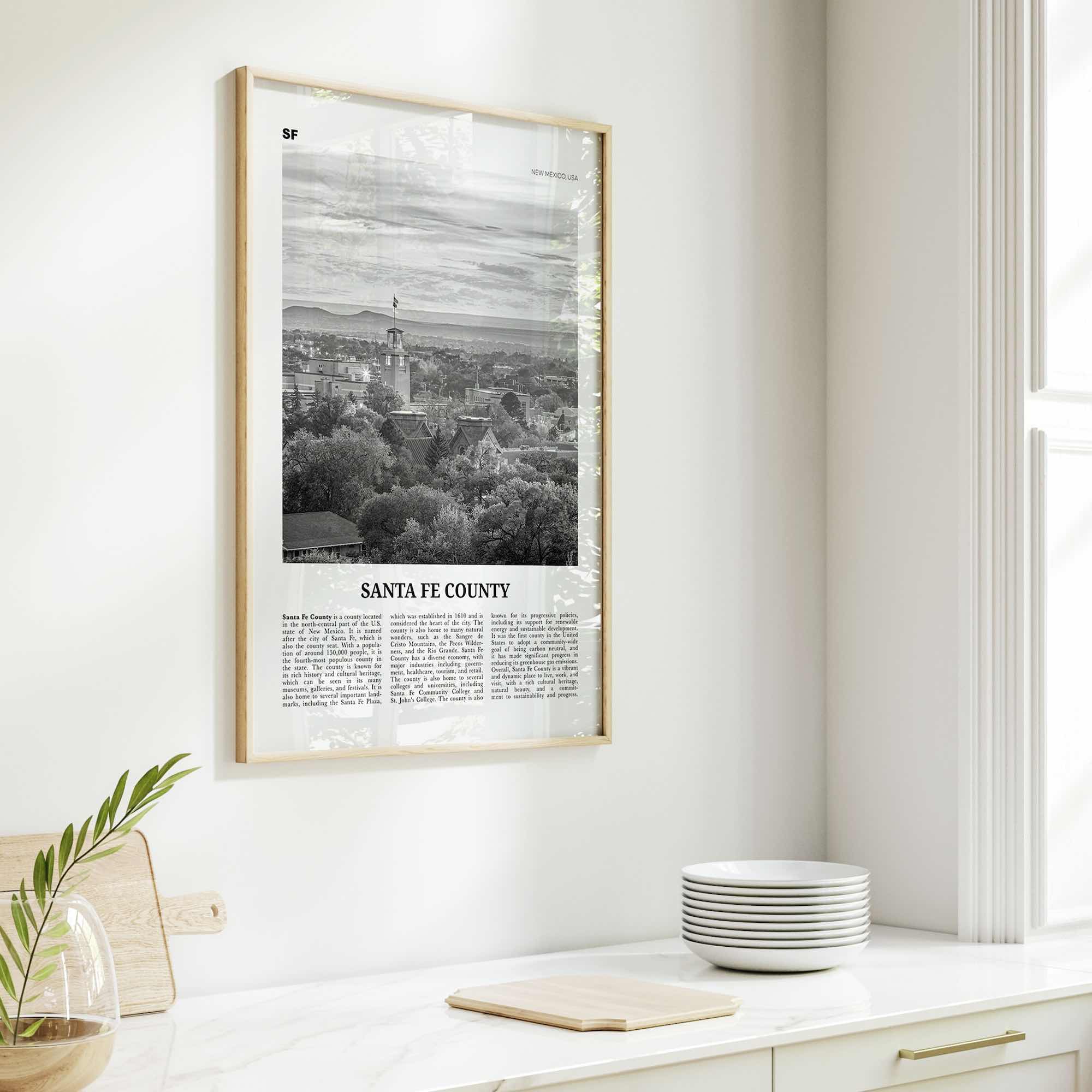 Santa Fe County Print Black and White, Santa Fe County Wall Art, Santa Fe County Poster, Santa Fe Photo, Santa Fe Wall Décor, Santa Fe Map
